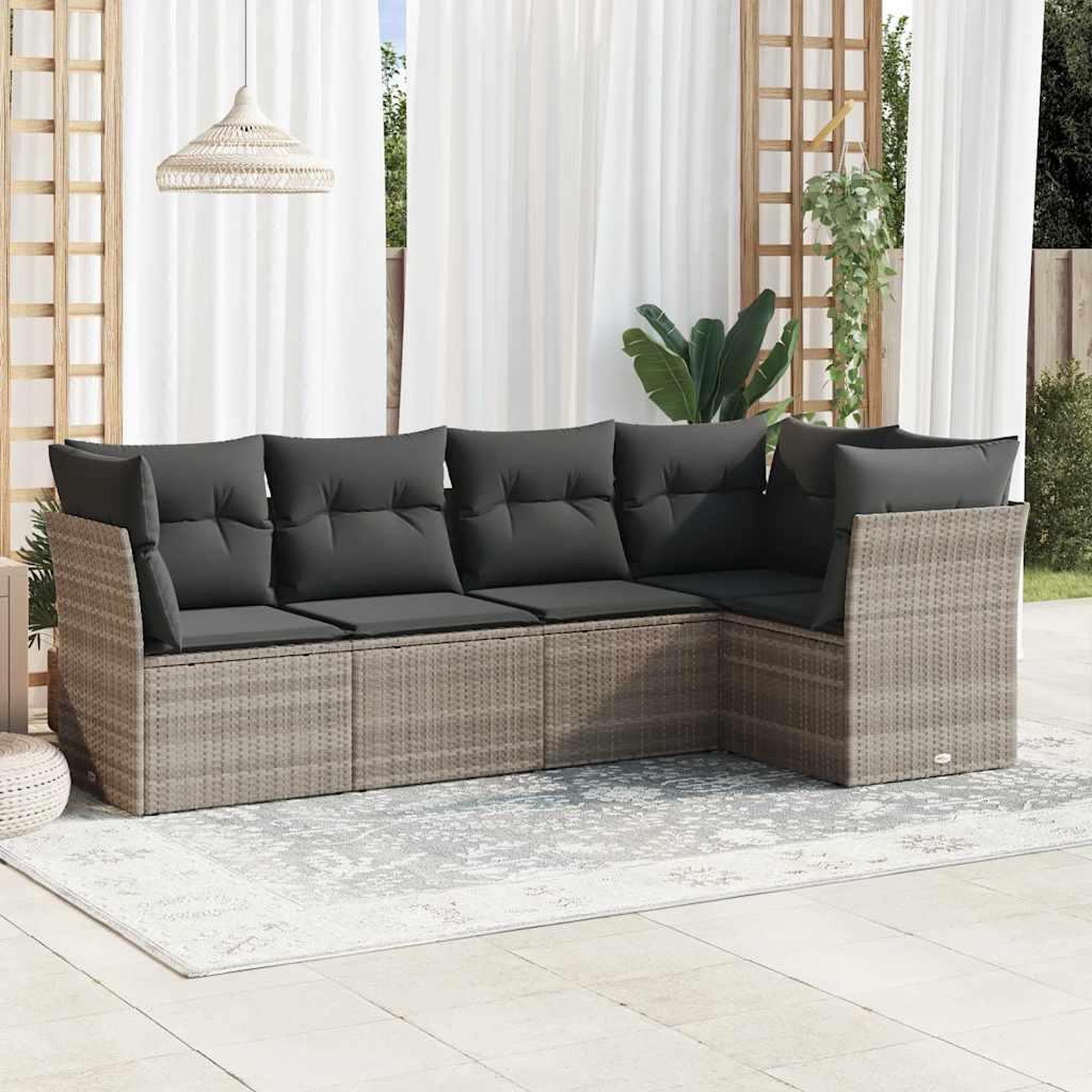 VIDAXL Salon de jardin 5 pcs avec coussins gris clair resine tressee