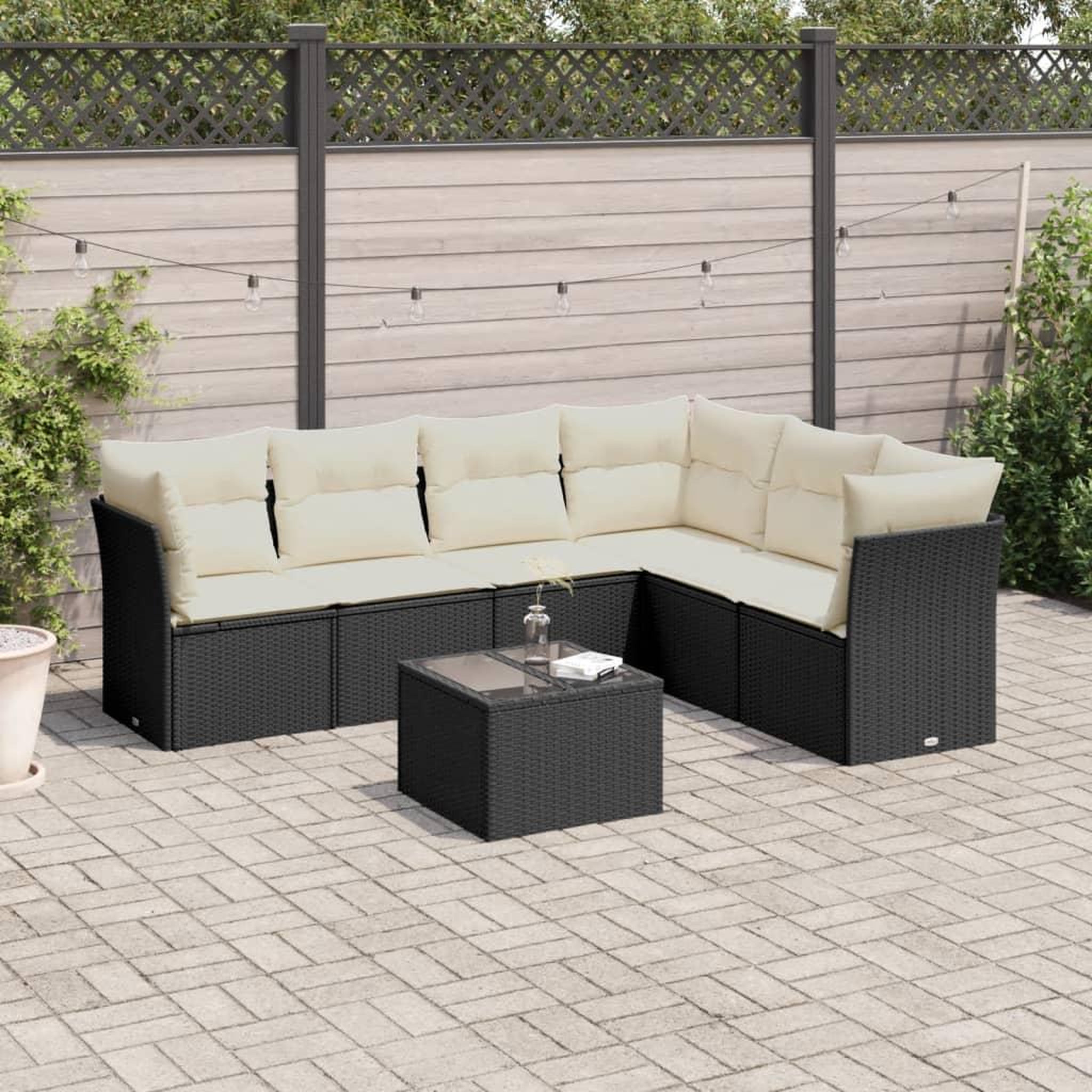 VIDAXL Salon de jardin 7 pcs avec coussins noir resine tressee