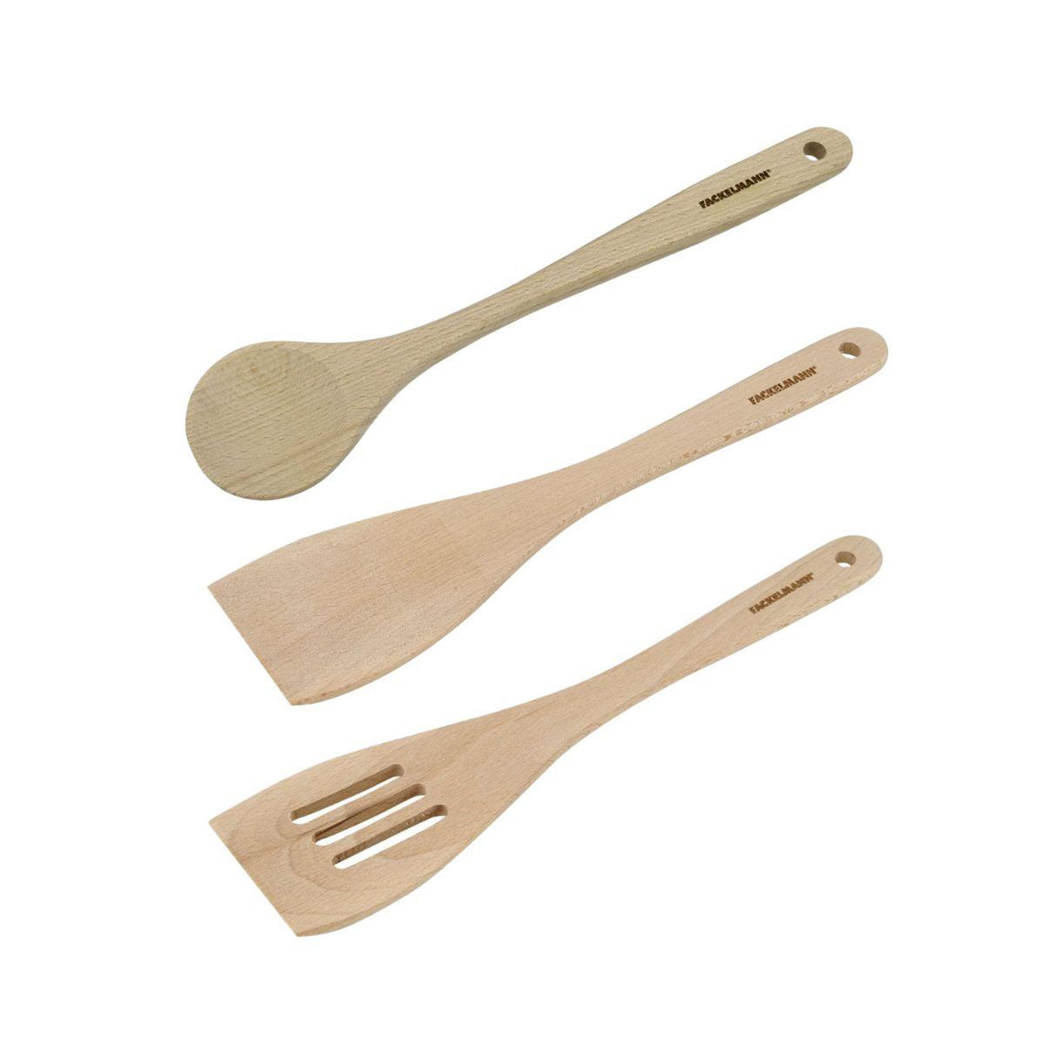 Fackelmann Lot de 3 ustensiles de cuisine en bois dont 2 spatules et une cuillère fackelmann nature
