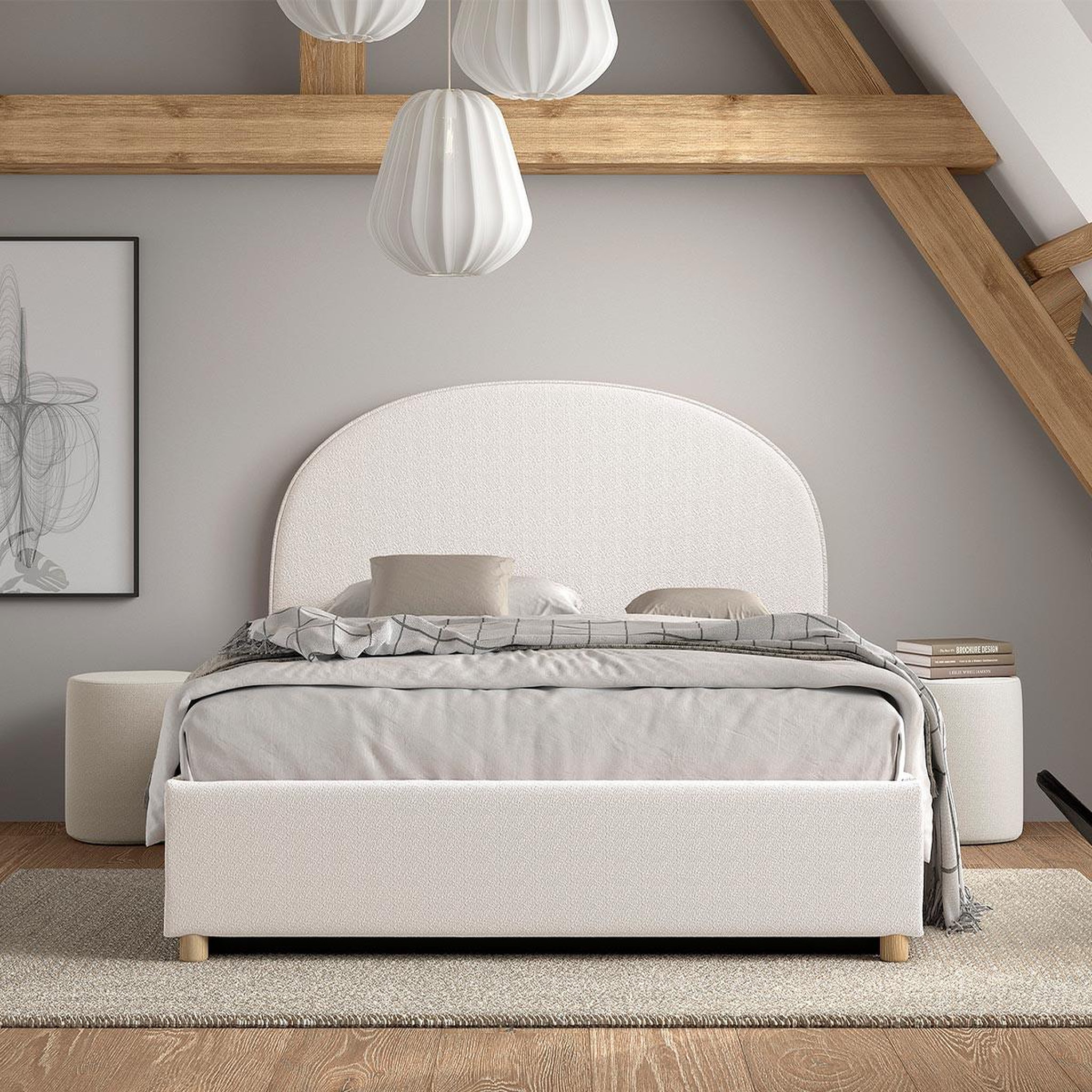 Voir la diapositive 6 : Paris Prix Pack - lit coffre adulte & 2 poufs  moon  140x200cm blanc