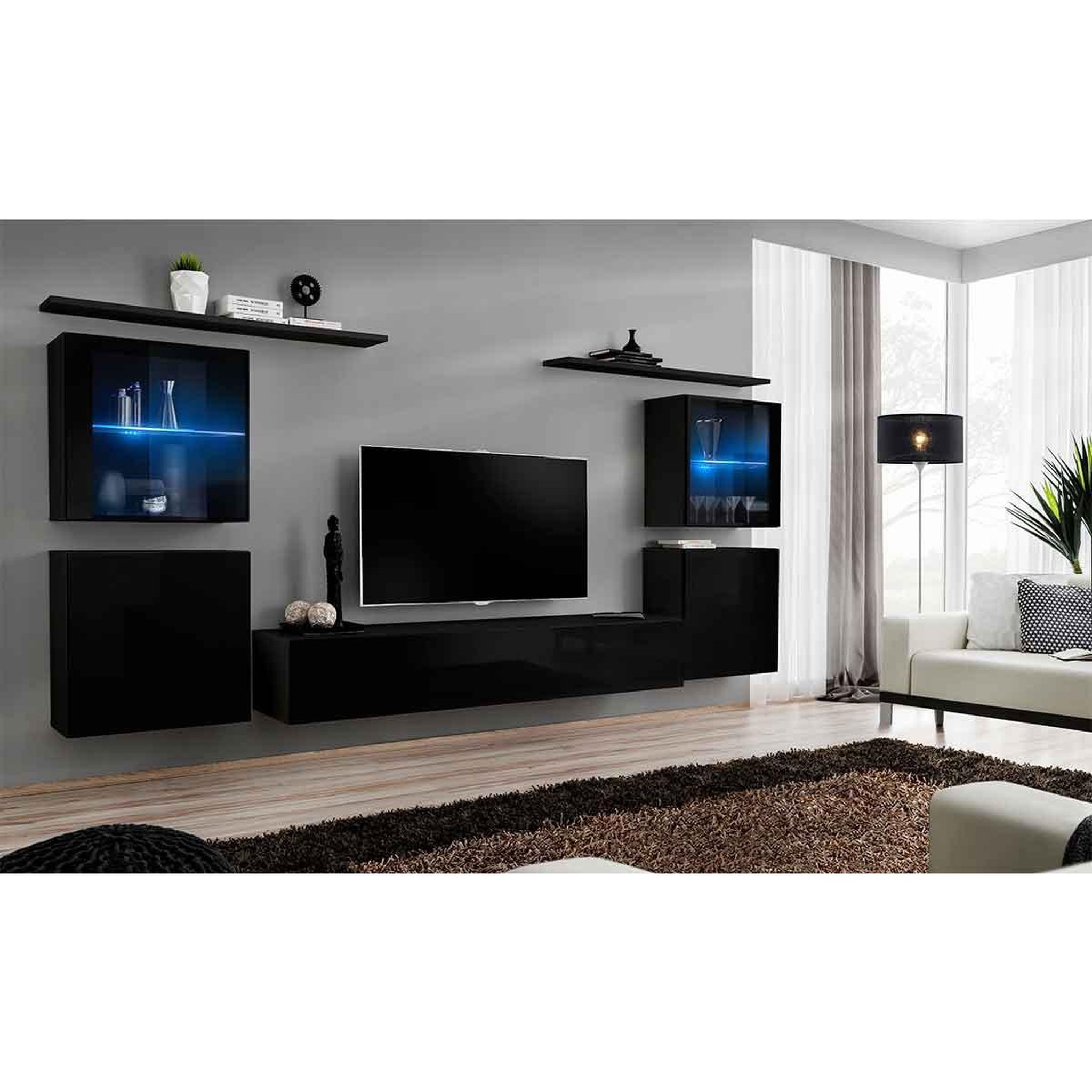 Voir la diapositive 2 : Paris Prix Meuble tv mural design  switch xiv  320cm noir