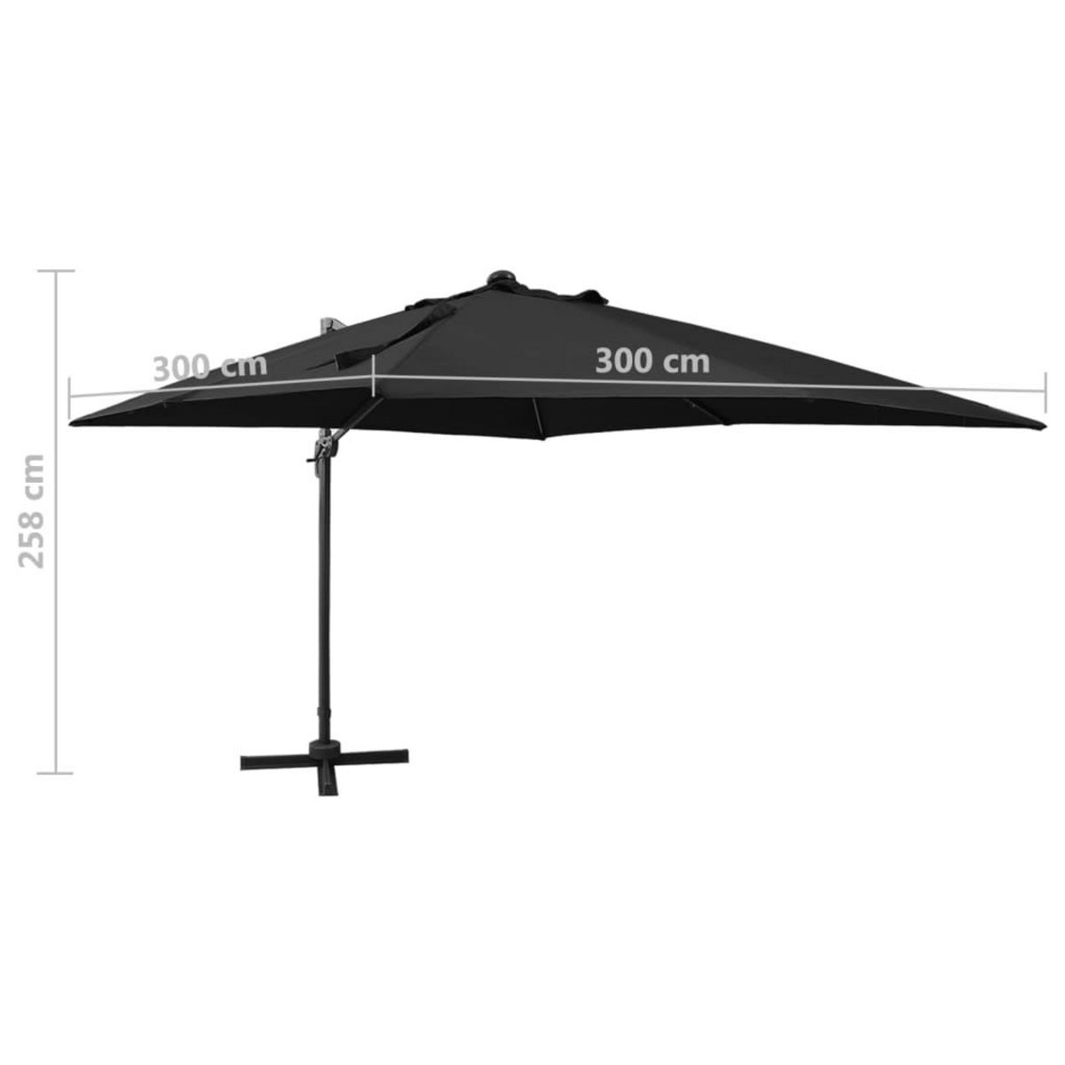 VIDAXL Parasol de jardin en porte-a-faux et mat et lumieres LED noir