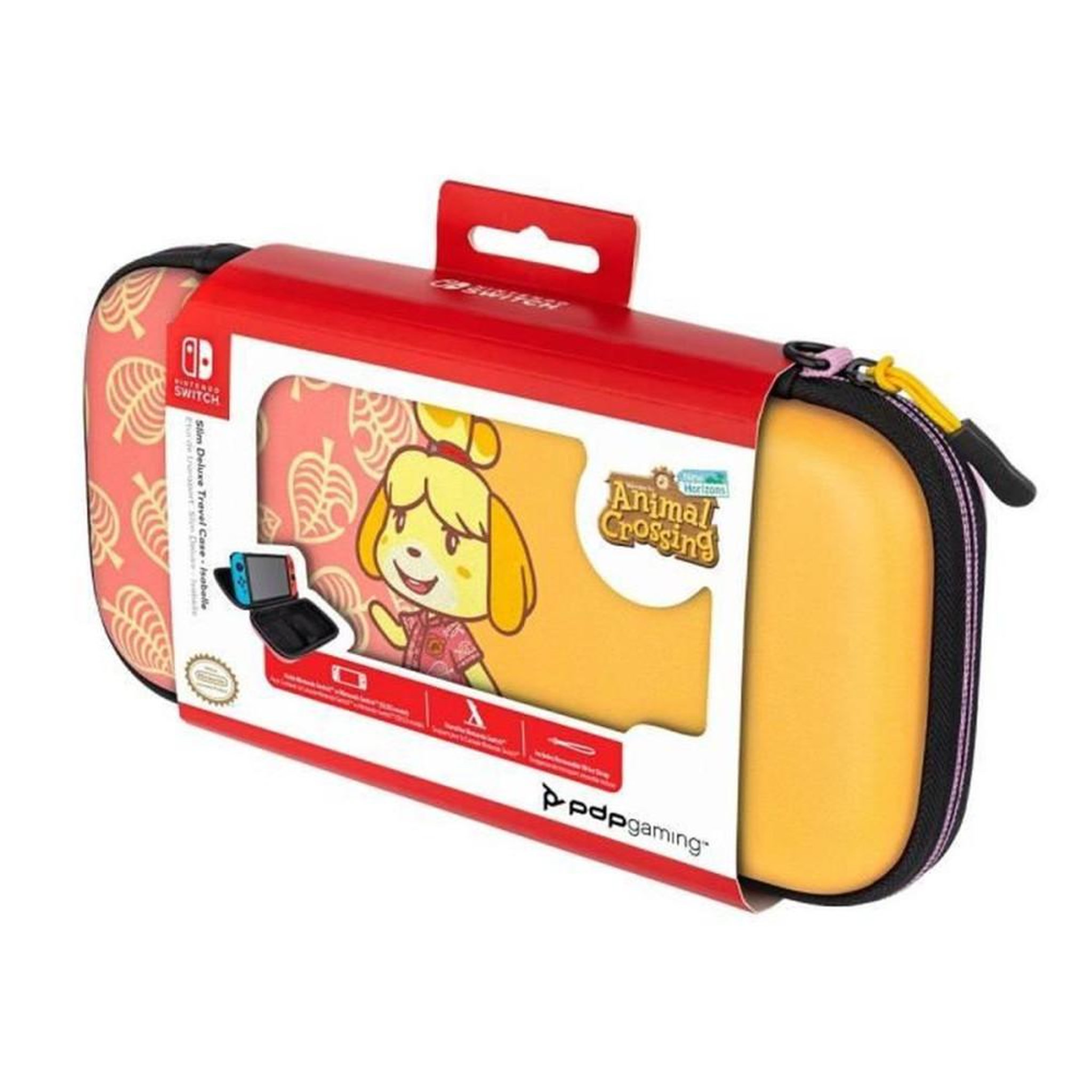 Voir la diapositive 4 : PDP Boîtier de voyage slim Animal Crossing Isabelle pour Nintendo Switch, Switch Lite et Switch OLED, coque robuste anti-rayures orange et rose, fermeture zippée, sangle nylon