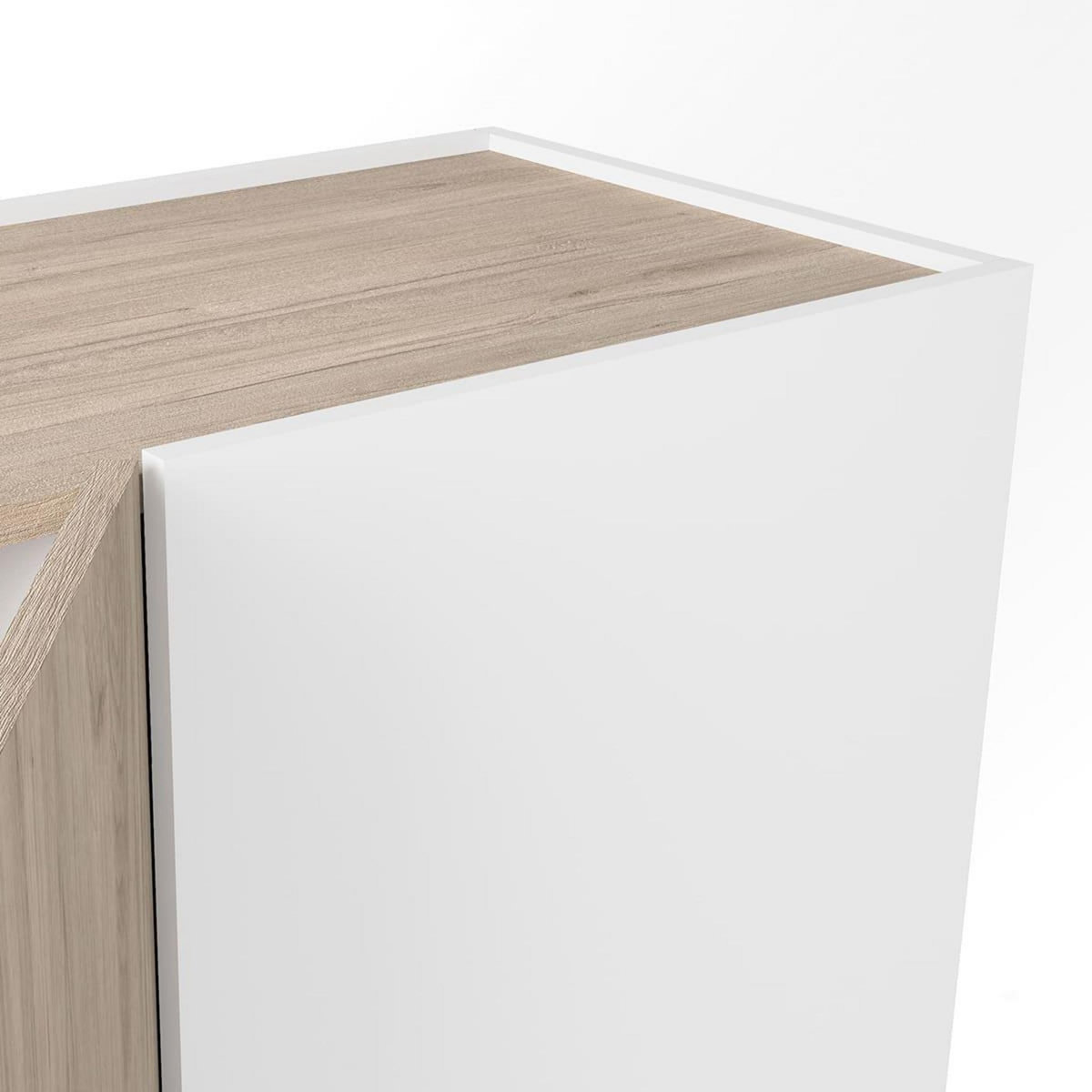 HOMIFAB Buffet 3 portes blanc et effet bois 130 cm - Josie