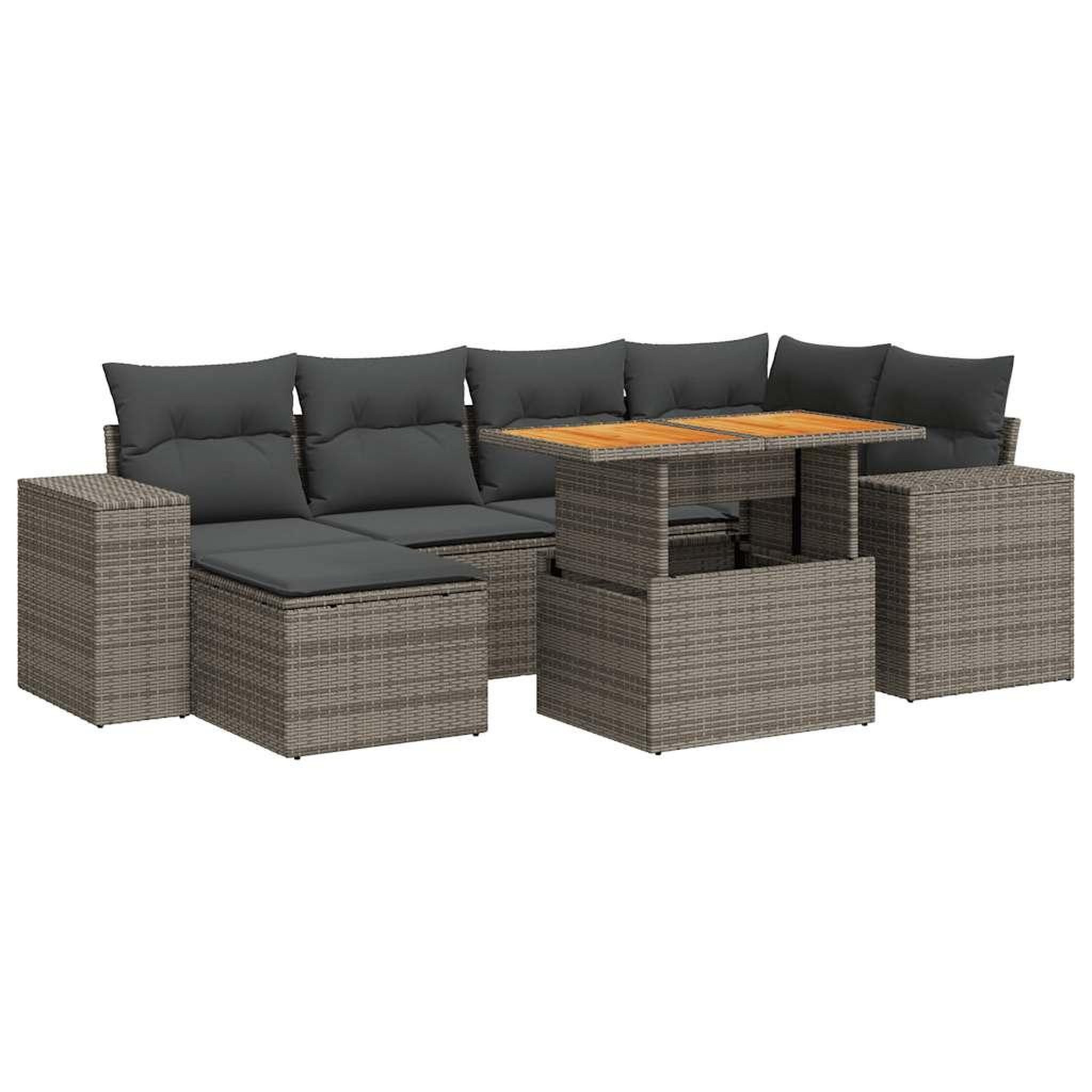 Voir la diapositive 2 : VIDAXL Salon de jardin avec coussins 7 pcs gris resine tressee