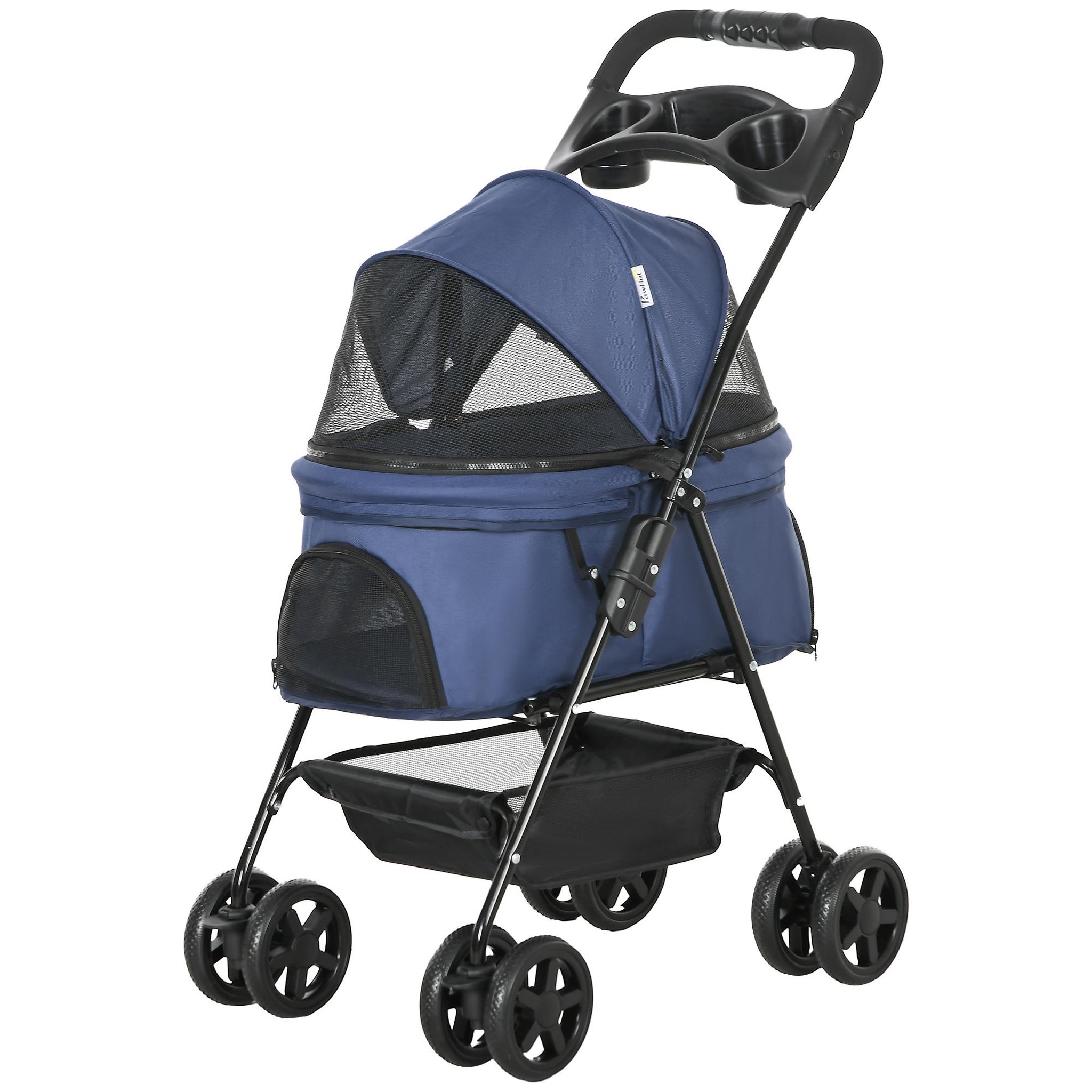 PAWHUT Poussette buggy pliable chien chat panier rangement porte-gobelets tissu 300d oxford imperméable 4 roues bleu