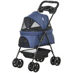 PAWHUT Poussette buggy pliable chien chat panier rangement porte-gobelets tissu 300D Oxford imperméable 4 roues bleu