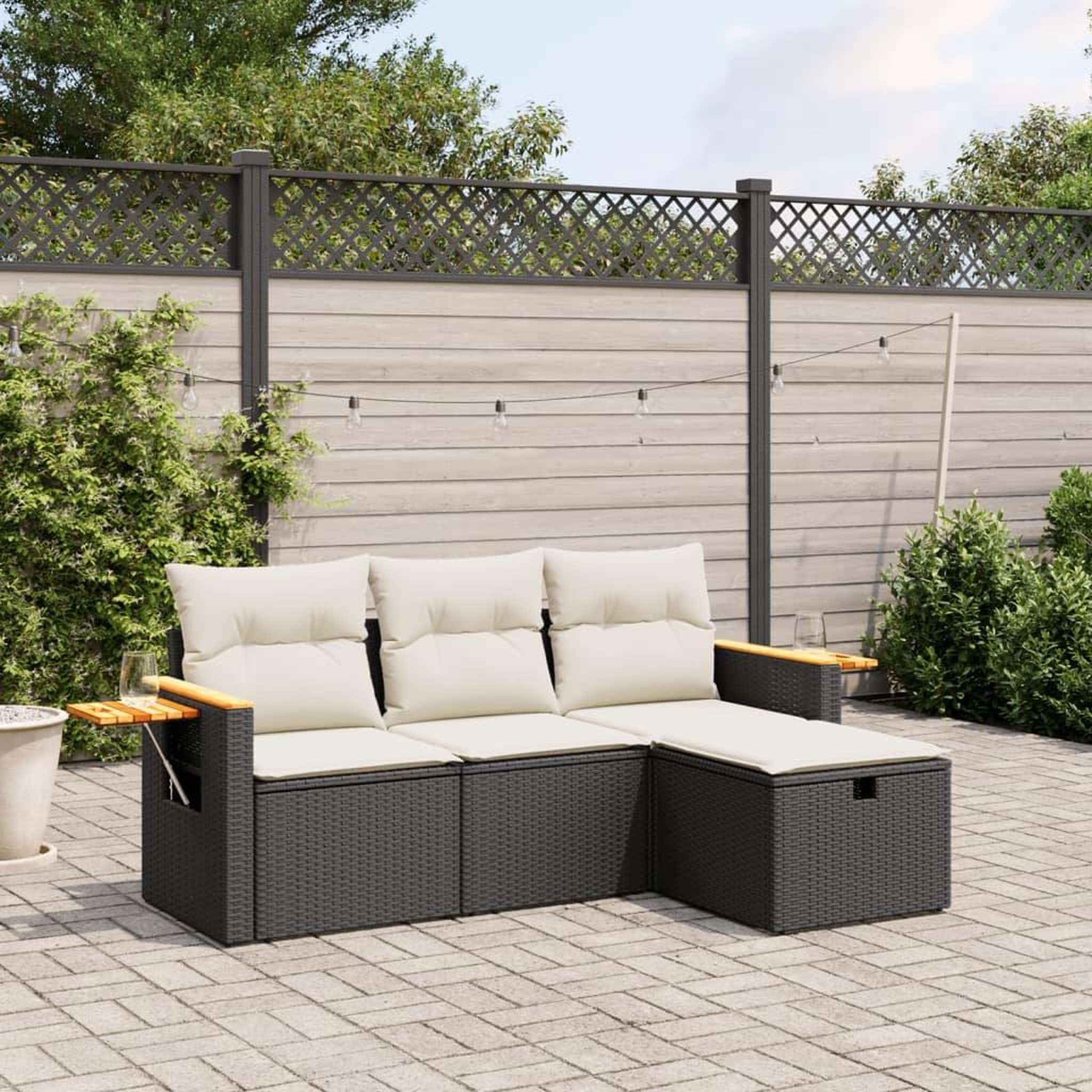 VIDAXL Salon de jardin 4 pcs avec coussins noir resine tressee