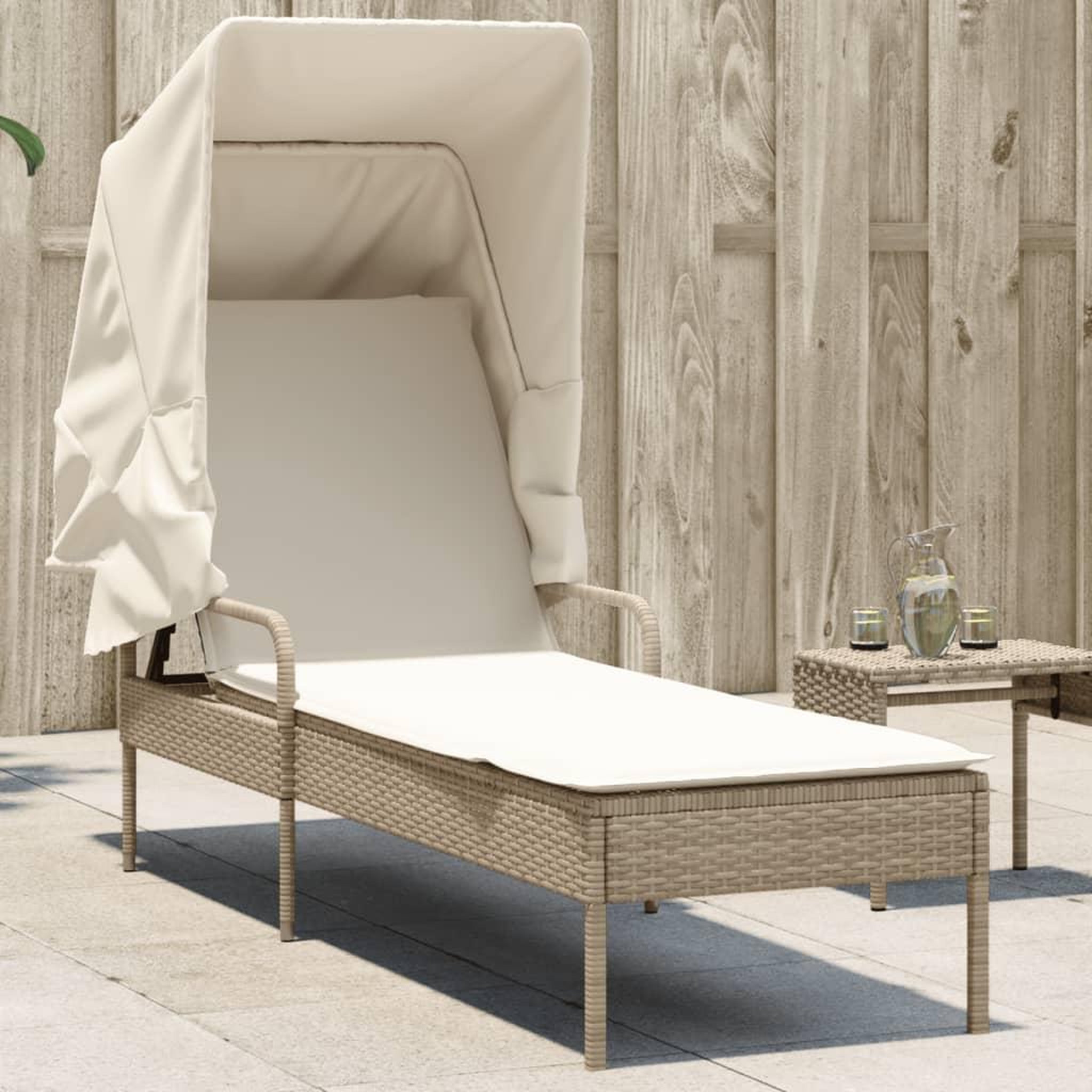 VIDAXL Chaise longue avec auvent beige resine tressee