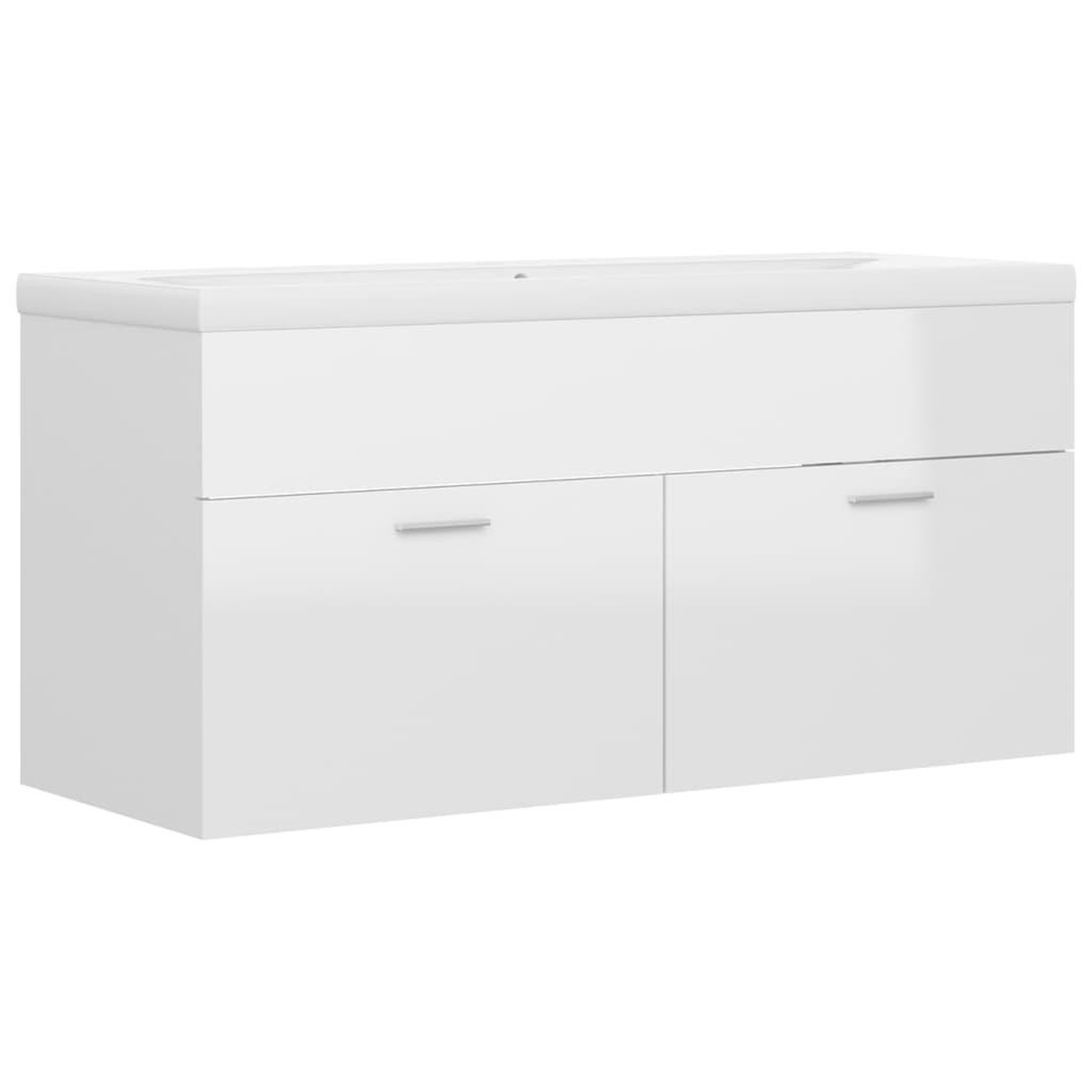 Voir la diapositive 2 : VIDAXL Armoire d'evier avec lavabo integre Blanc brillant Agglomere