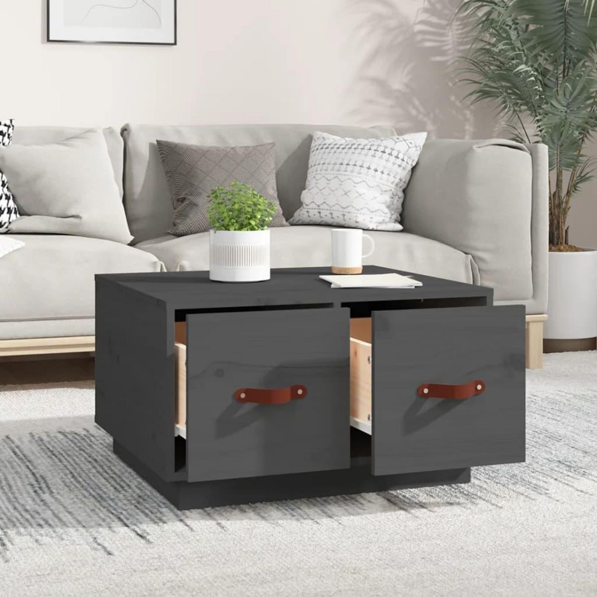 VIDAXL Table basse Gris 60x53x35 cm Bois massif de pin