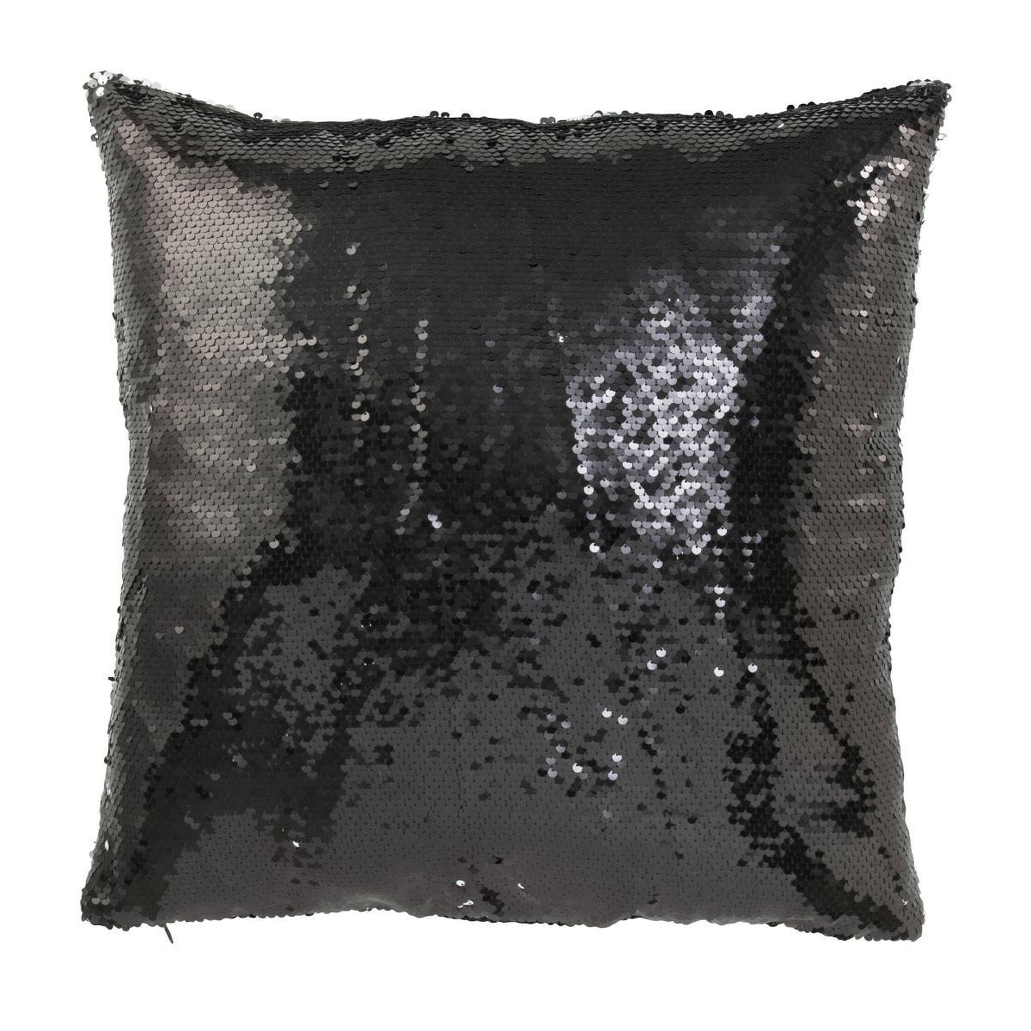 J-LINE Coussin déco réversible  sequin  45x45cm noir & argent