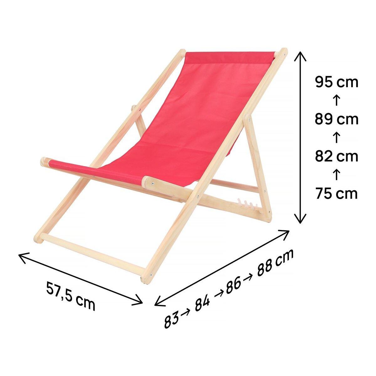 Habitat et Jardin Lot de 2 transat en bois  Chilienne  - 107 x 56.5 x 81 cm - Rouge