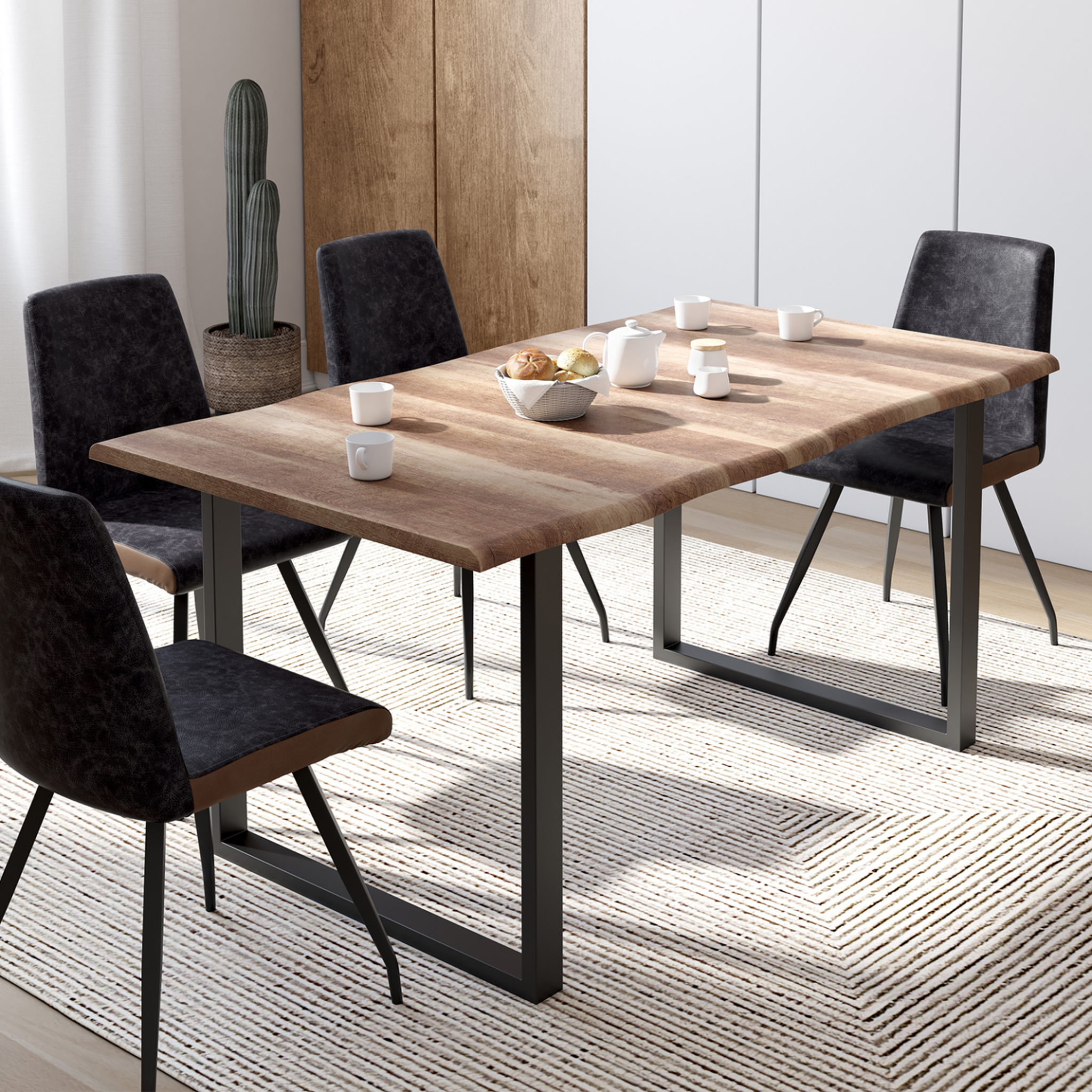 Voir la diapositive 2 : ID MARKET Table à manger rectangle dakota 6 personnes pieds forme en u design industriel 160 cm