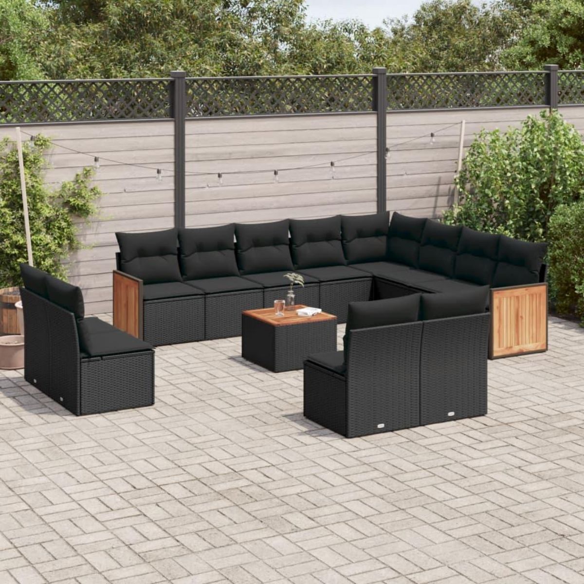 VIDAXL Salon de jardin avec coussins 13 pcs noir resine tressee