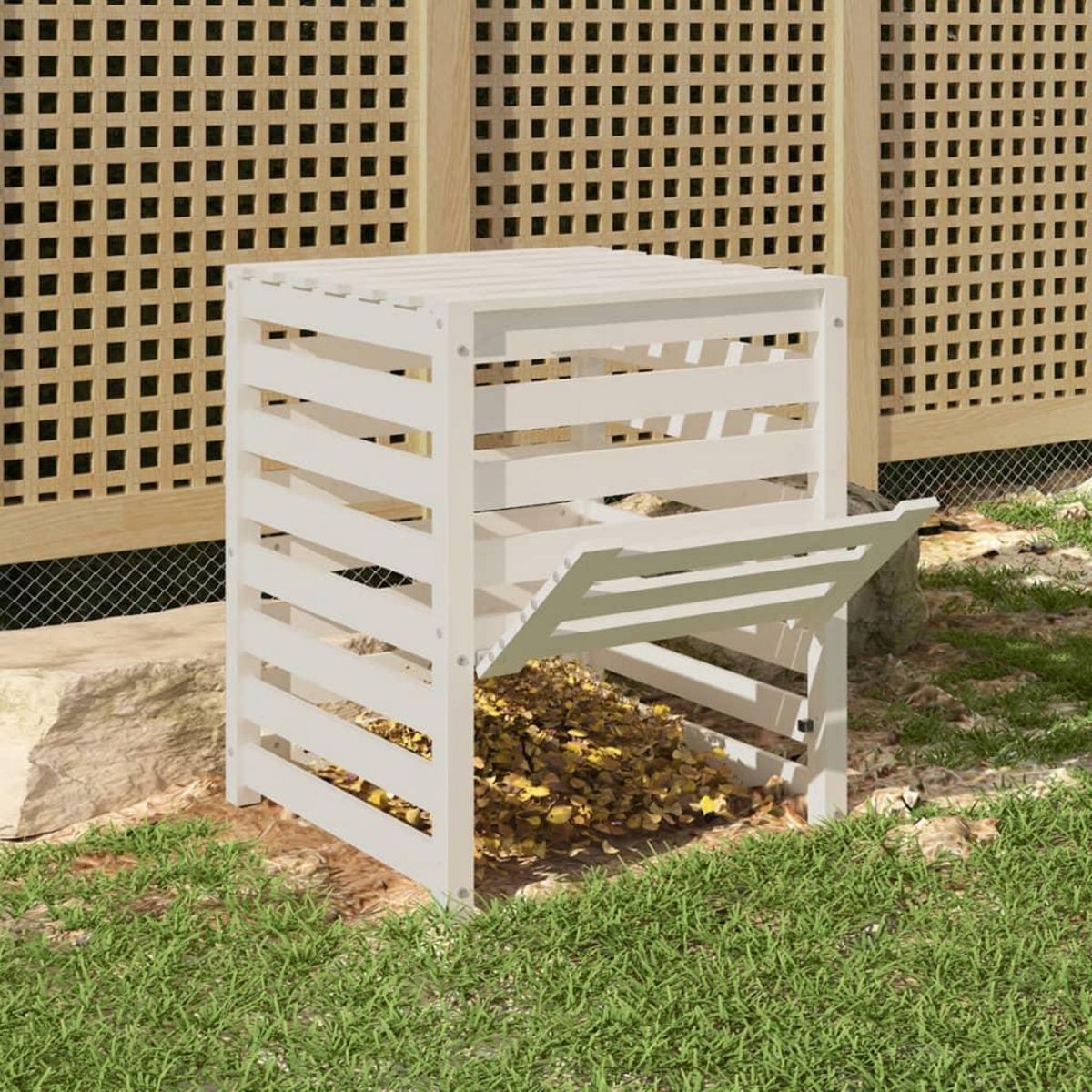 VIDAXL Composteur Blanc 63,5x63,5x77,5 cm Bois massif de pin