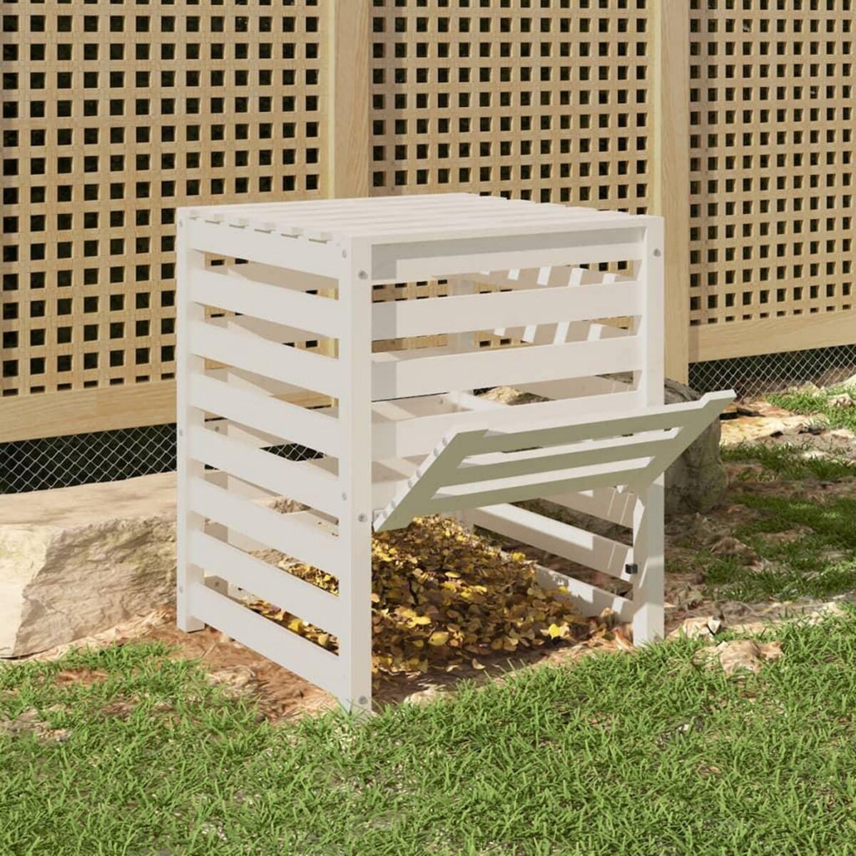 VIDAXL Composteur Blanc 63,5x63,5x77,5 cm Bois massif de pin