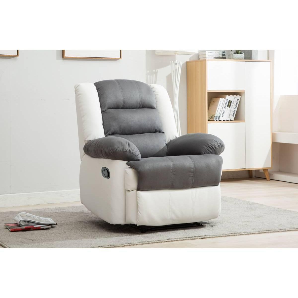 Habitat et Jardin Fauteuil relax  Buckingham  - 85 x 93 x 100 cm - Blanc / Gris clair