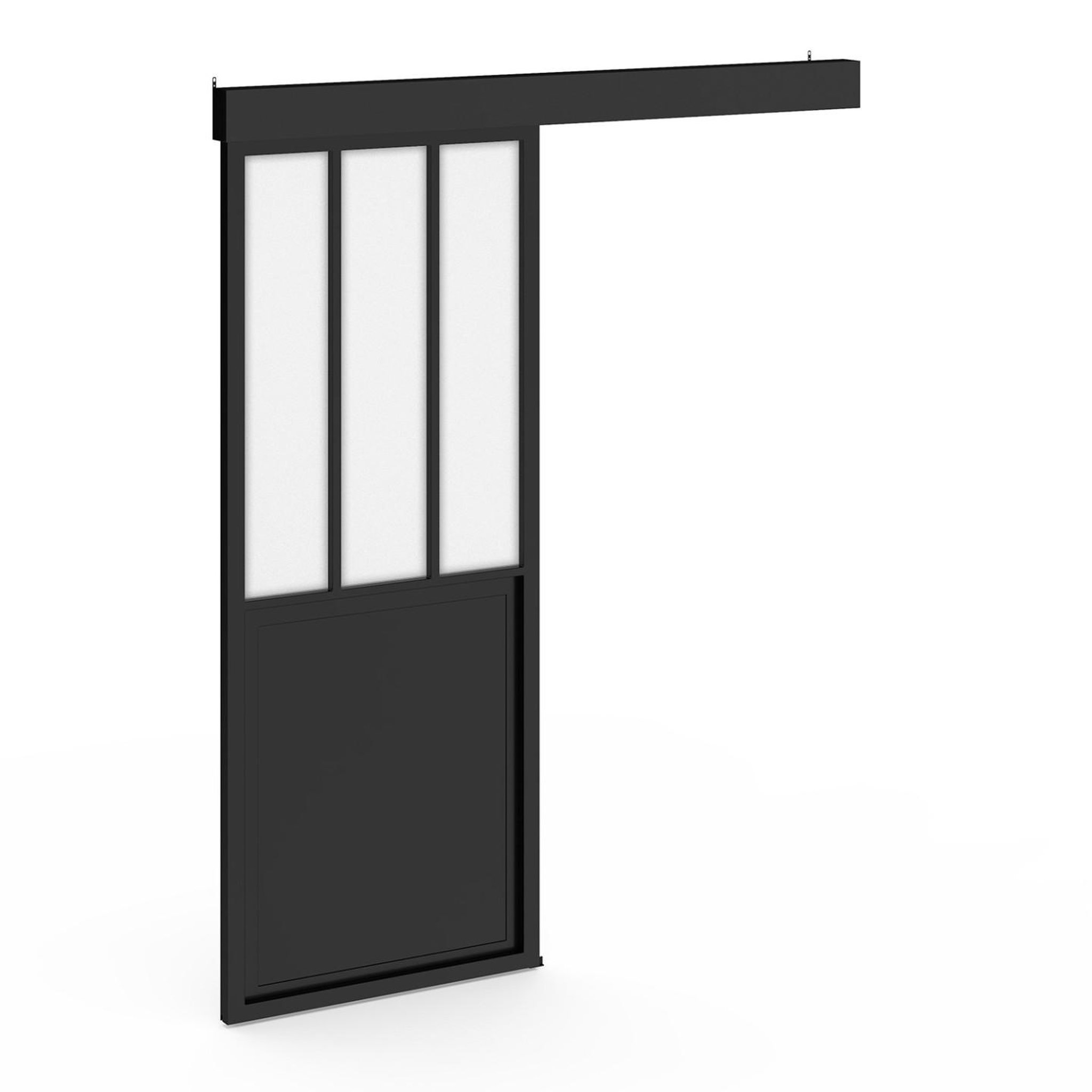 ID MARKET Kit porte coulissante verrière verre trempé givré 83 cm en métal + mdf avec rail et fixations