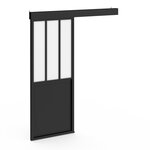 ID MARKET Kit porte coulissante verrière verre trempé givré 83 cm en métal + MDF avec rail et fixations