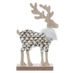 FEERIC LIGHT & CHRISTMAS Décoration à poser en bois Renne avec fourrure - Marron