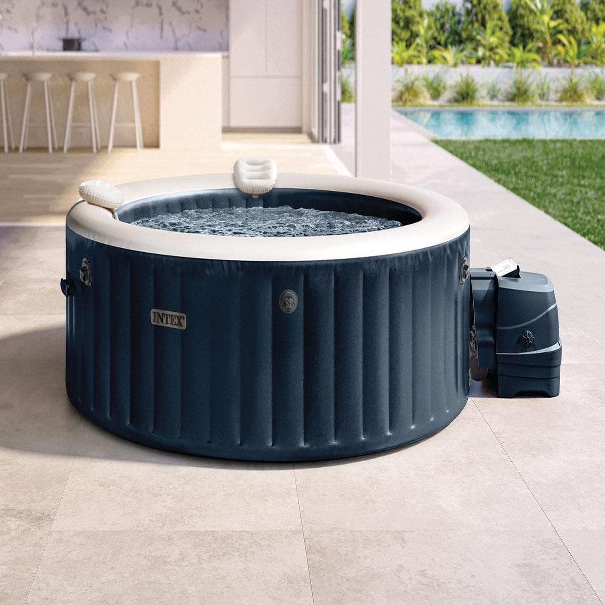 Voir la diapositive 3 : INTEX Spa gonflable purespa blue navy rond bulles 4 places - intex