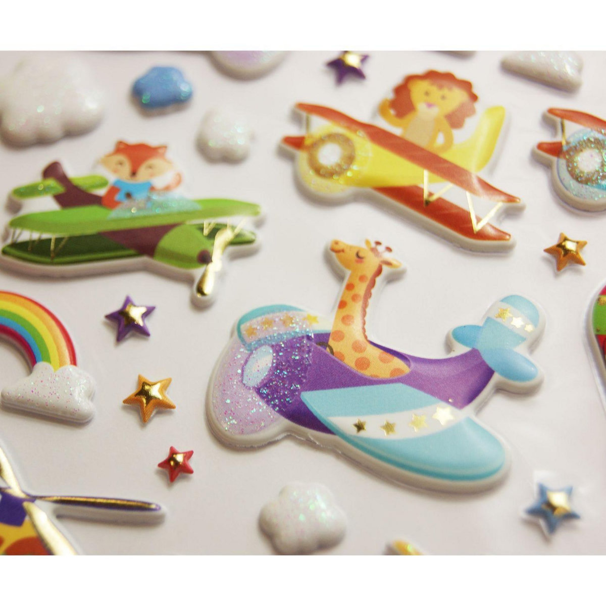 GLOBAL GIFT Autocollants réutilisables - Relief 3D - Avions - Paillettes