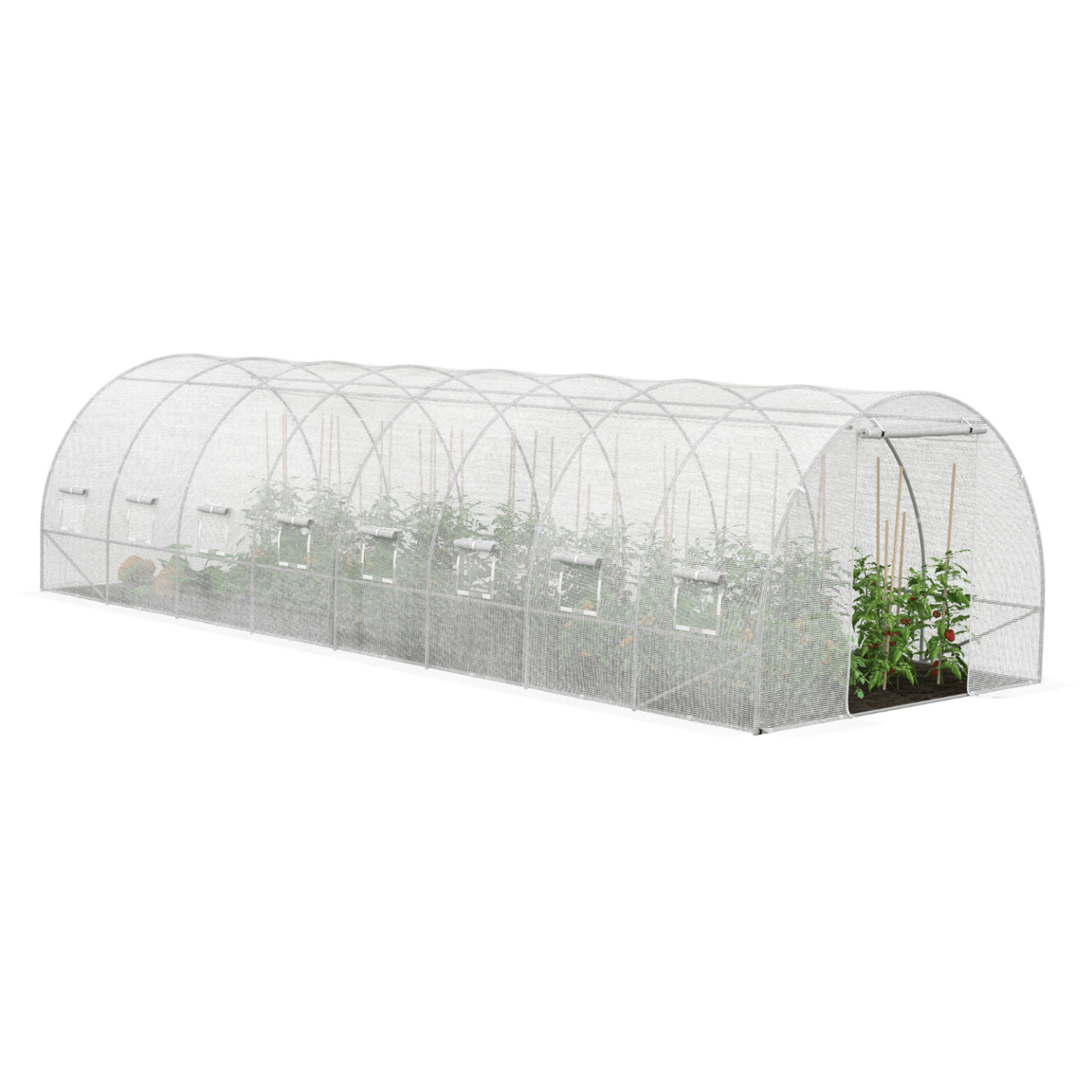Voir la diapositive 3 : ID MARKET Bâche de rechange pour serre de jardin tunnel 24m² 8 x 3 x 2 m anti-uv avec porte et fenêtres des andes blanche