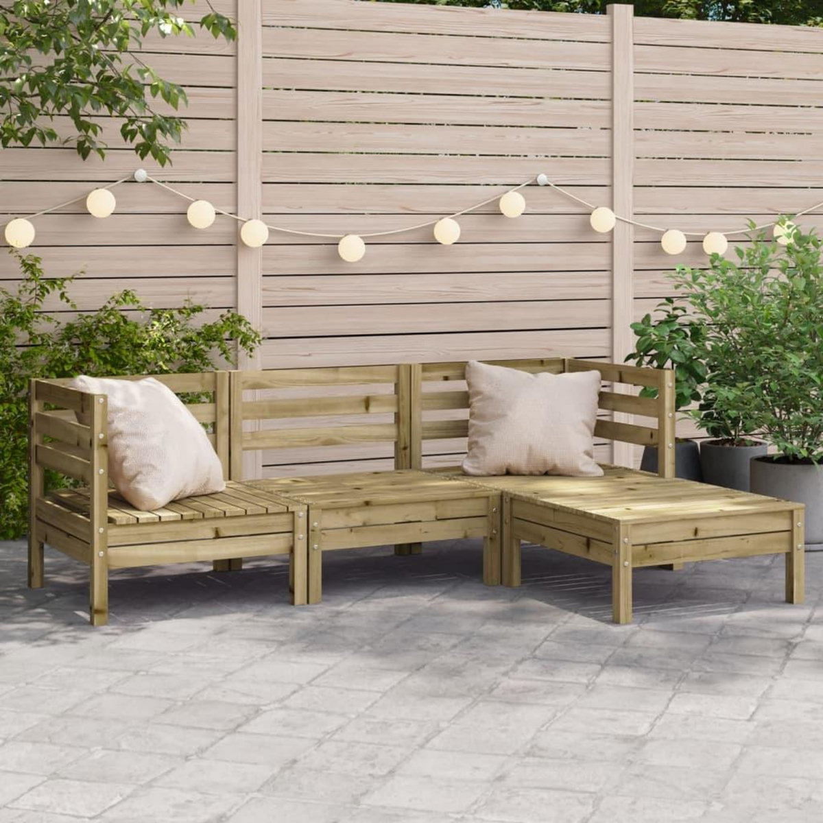 VIDAXL Canape de jardin 3 places avec repose-pieds bois pin impregne