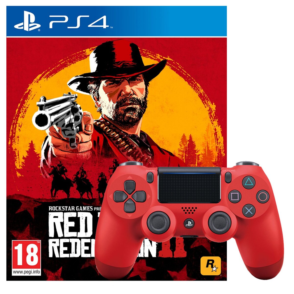 Manette Dualshock 4 Rouge PS4 + Red Dead Redemption 2