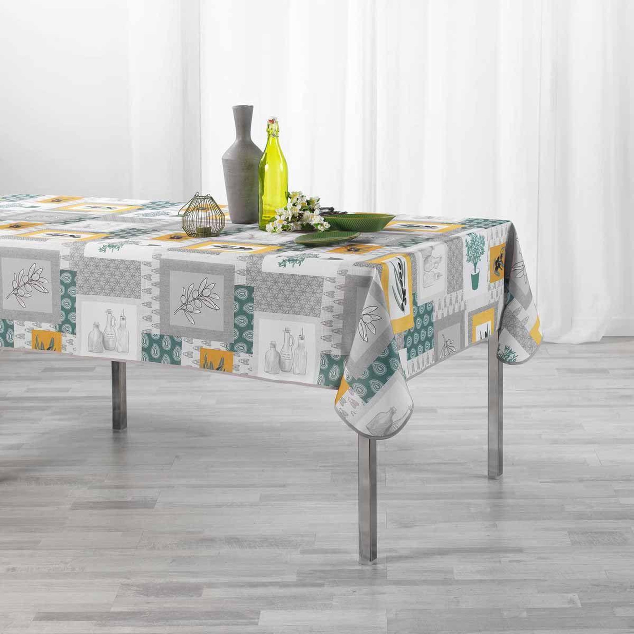 Voir la diapositive 3 : Douceur d'Intérieur Nappe antitache  graziella  150x240cm jaune & vert