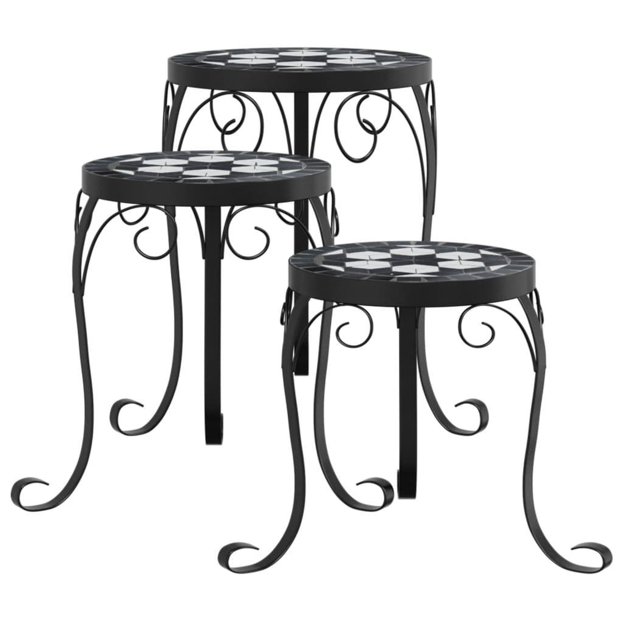 Voir la diapositive 2 : VIDAXL Supports pour plantes 3 pcs noir et blanc ceramique