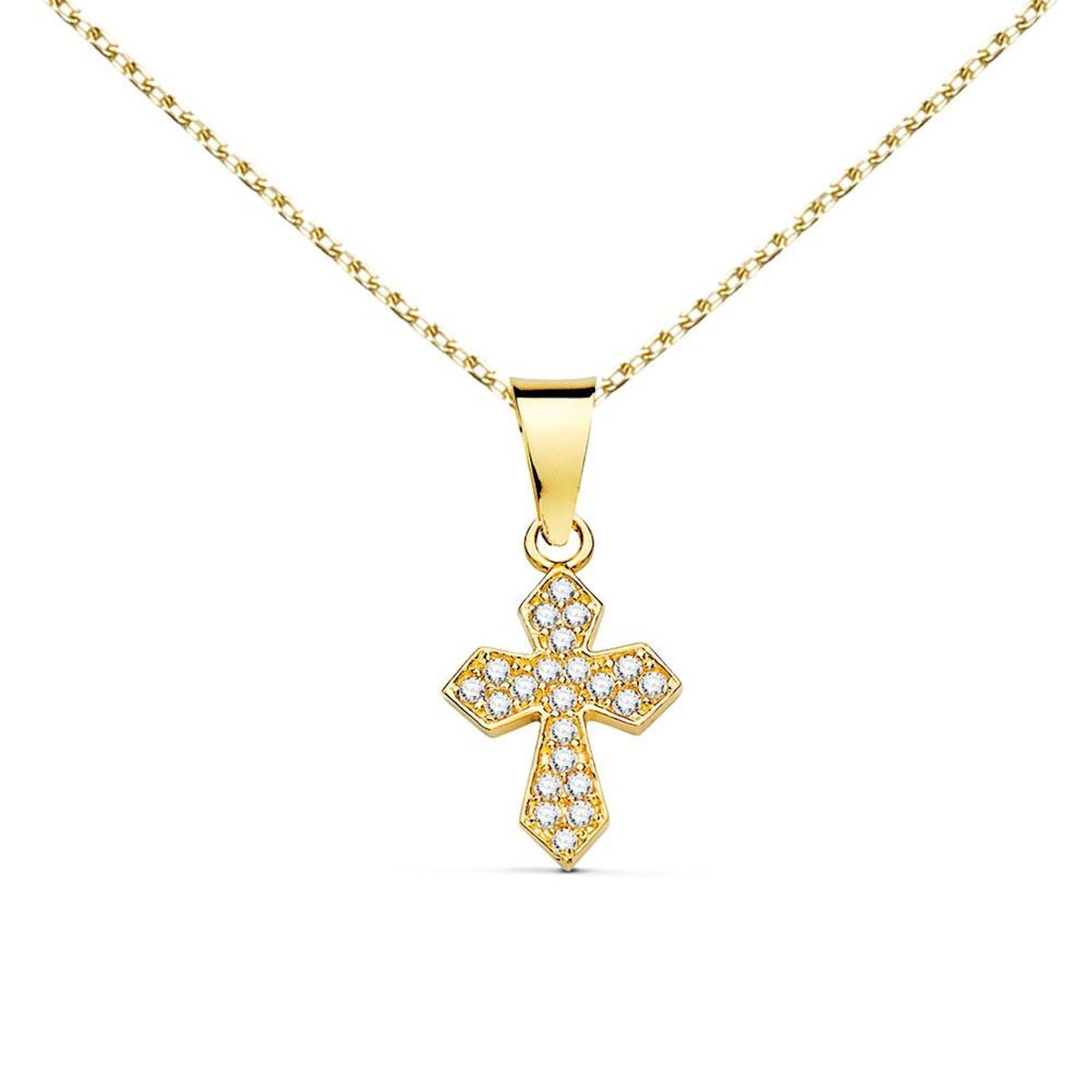 L'ATELIER D'AZUR Collier - Médaille Croix Or 18 Carats 750/000 Jaune et Zirconiums - Chaine Dorée