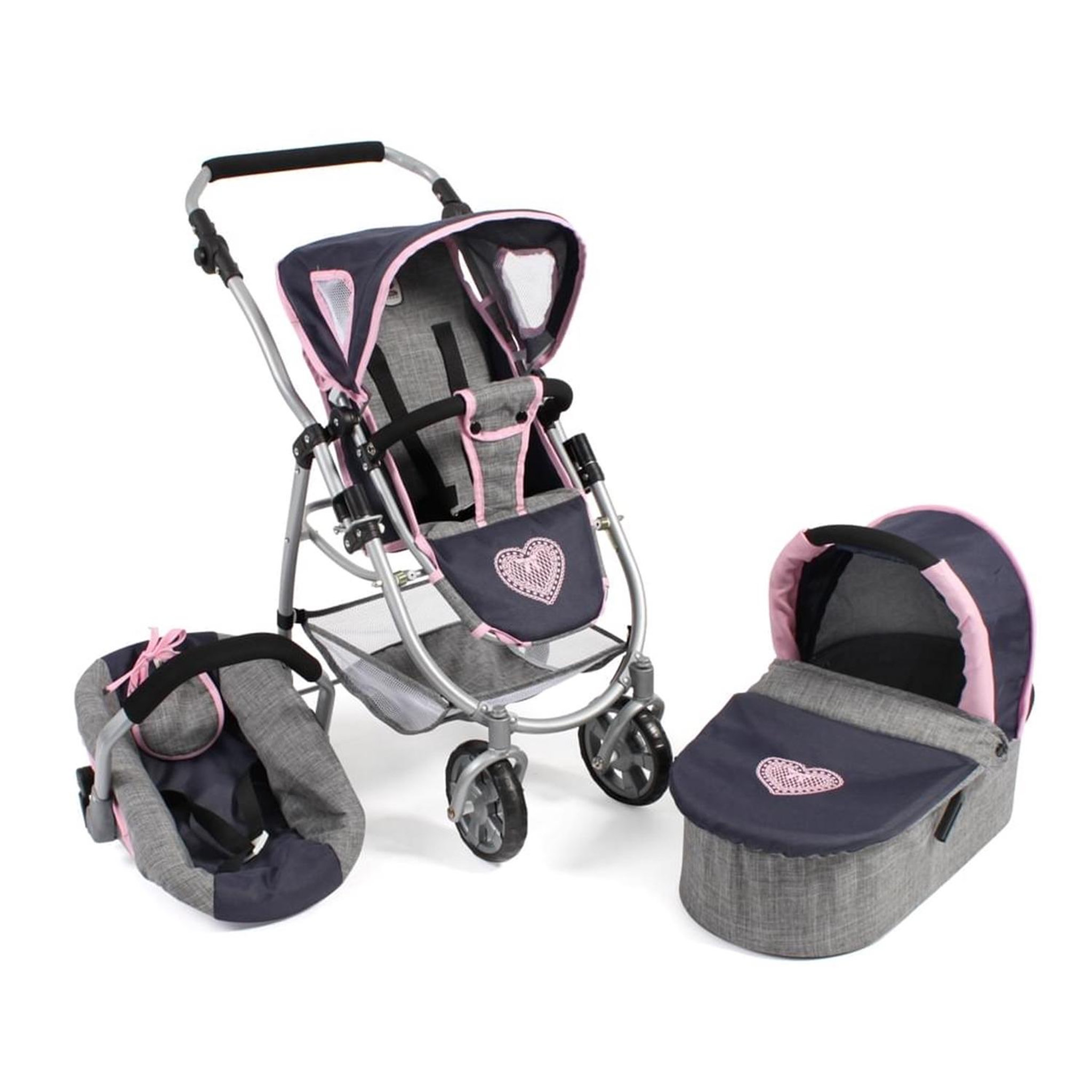 BAYER CHIC 2000 Poussette pour poupées, 3 en 1 EMOTION - Gris-bleu marine