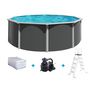 Voir la diapositive 3 : trigano Piscine ronde hors sol en acier gris anthracite VARUNA 3,90 m