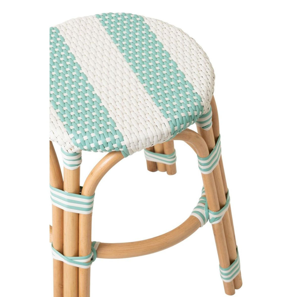 Paris Prix Tabouret en Rotin  Reyes  46cm Bleu & Blanc