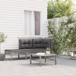 VIDAXL Salon de jardin 3 pcs avec coussins Gris Resine tressee