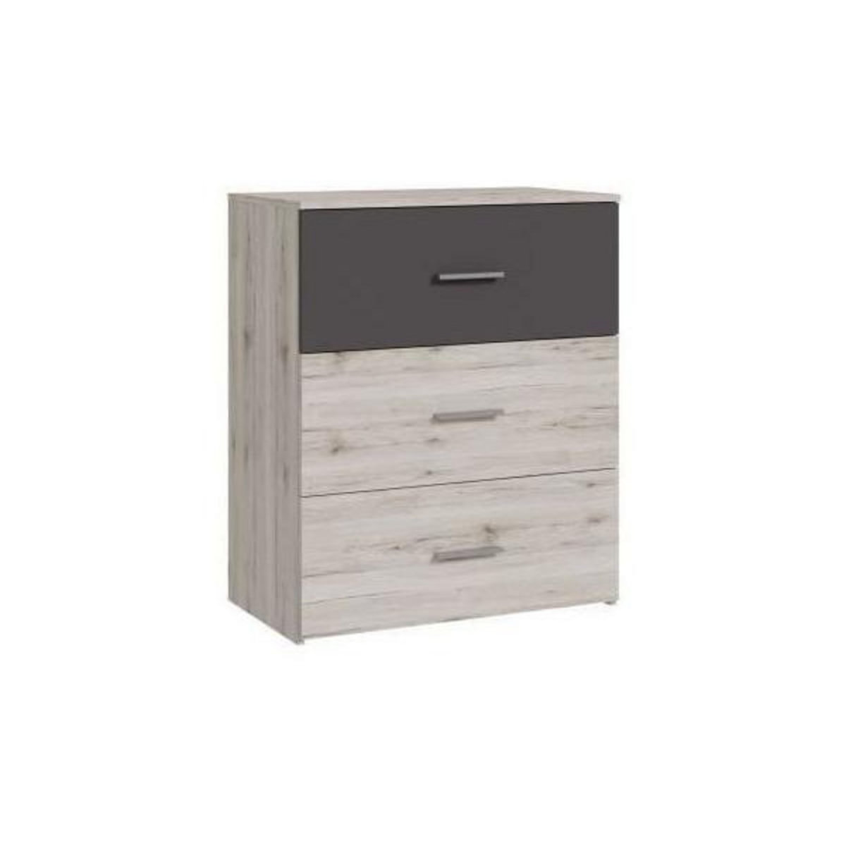 MARKET24 Commode - ADRIA - 3 tiroirs - Chene cendré / Gris uni - L75x P41 x 90 cm