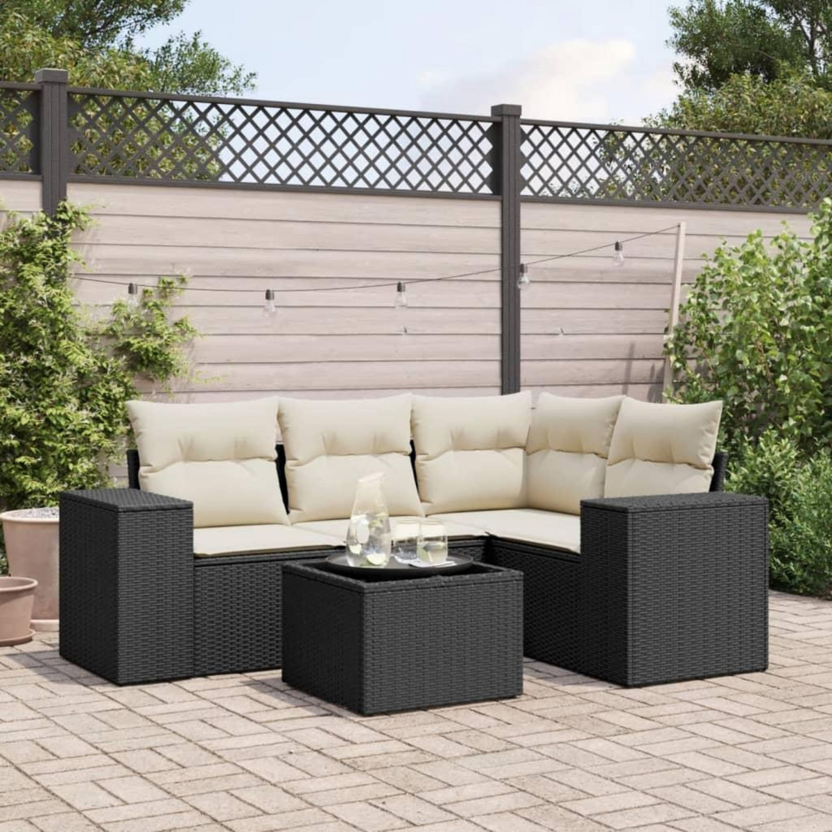 VIDAXL Salon de jardin 5 pcs avec coussins noir resine tressee