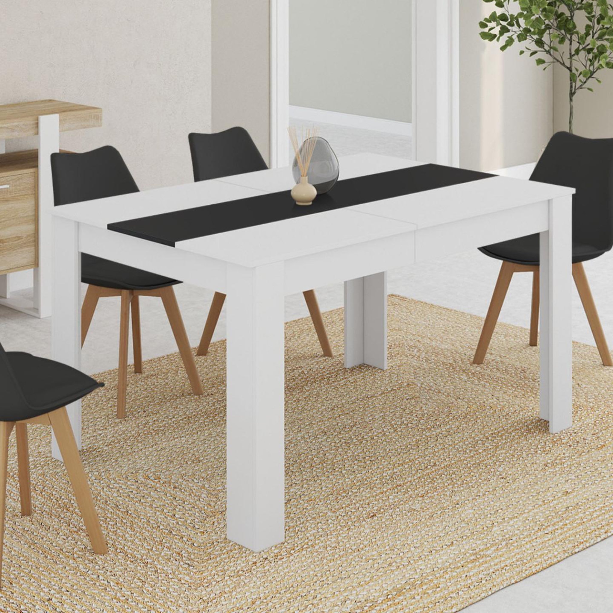 Voir la diapositive 2 : ID MARKET Table à manger rectangle georgia 6 personnes blanche et noire 140 x 80 cm