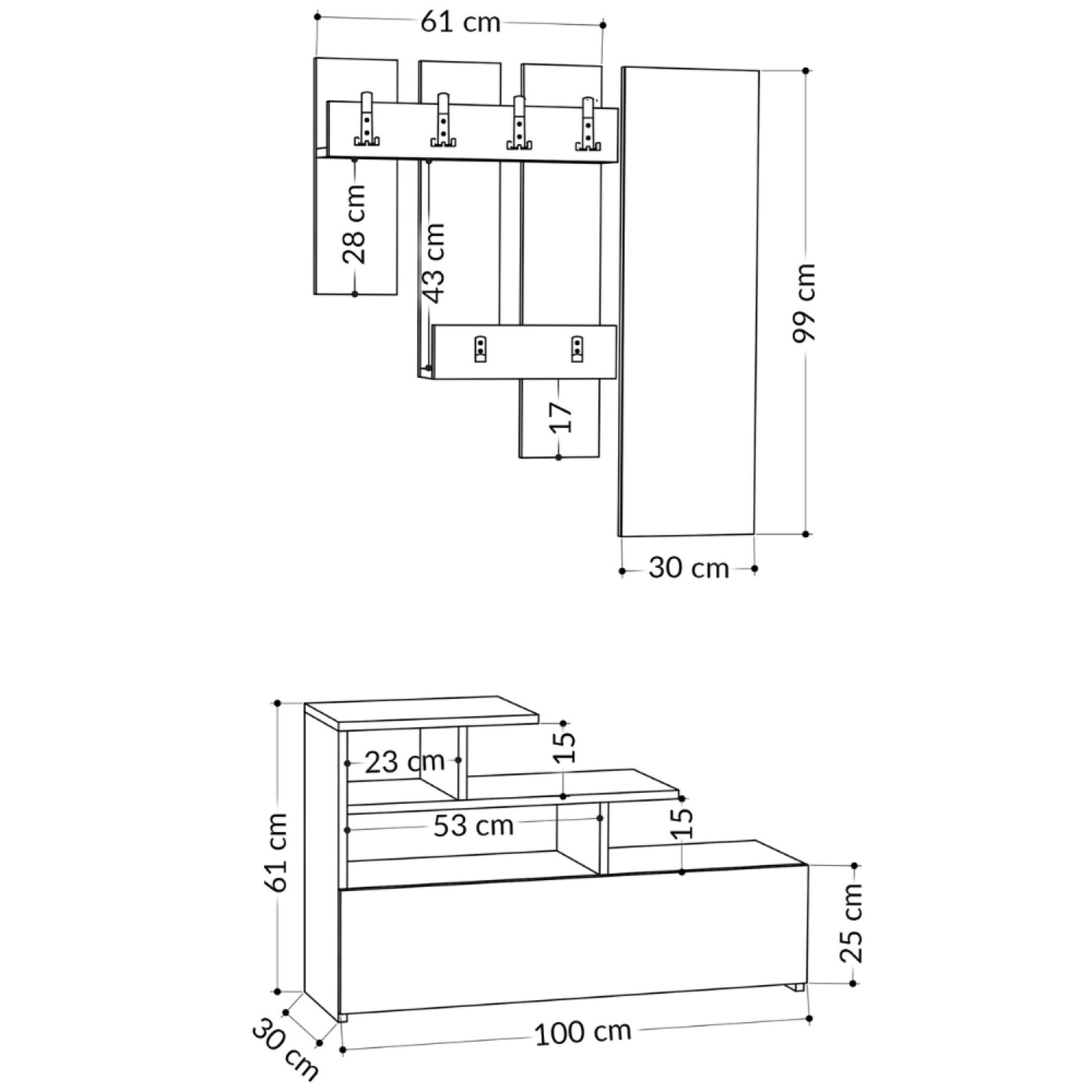 Voir la diapositive 3 : CONCEPT USINE Meuble d'entrée effet bois avec porte manteau rangement et miroir MESTY