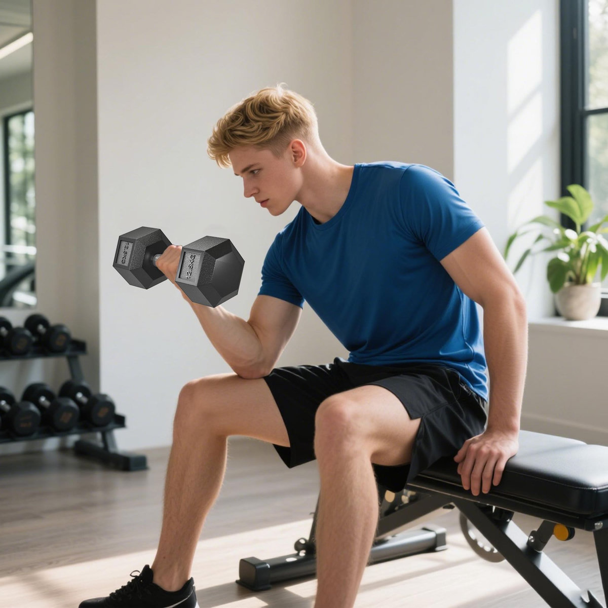 HOMCOM Lot de 2 haltères hexagonales 12,5 Kg - hexagon dumbbell musculation fitness - fonte caoutchouté