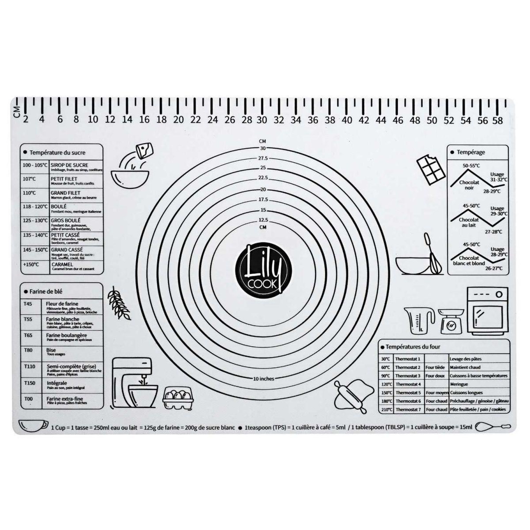Lily Cook Tapis de pâtisserie gradué  anti adhésif  40x60cm gris