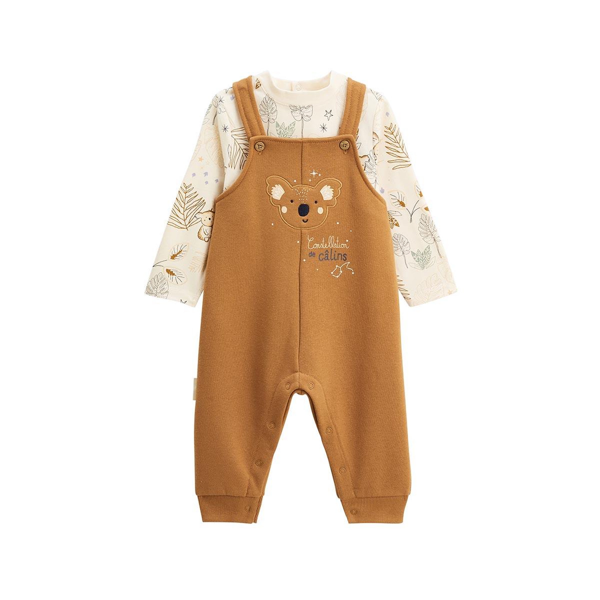 Voir la diapositive 1 : Petit Béguin Ensemble salopette bébé en molleton et t-shirt Constellation