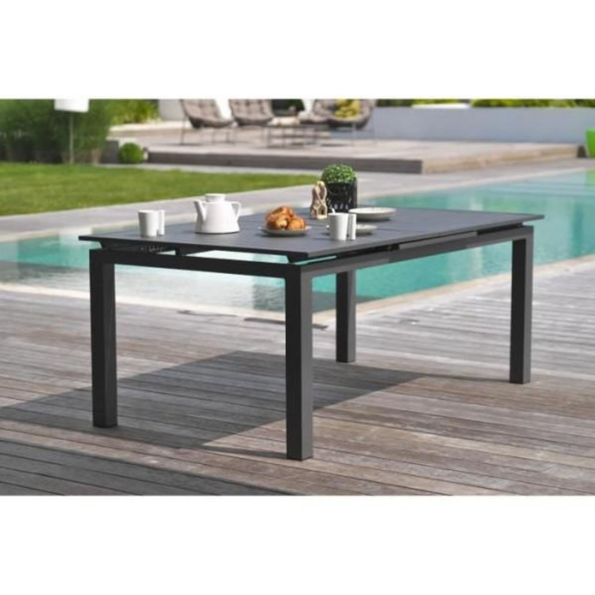 DCB GARDEN Table de jardin rectangulaire extensible - Gris anthracite - Aluminium - 10 personnes - 180/240 x 100 cm - MIAMI - DCB GARDEN