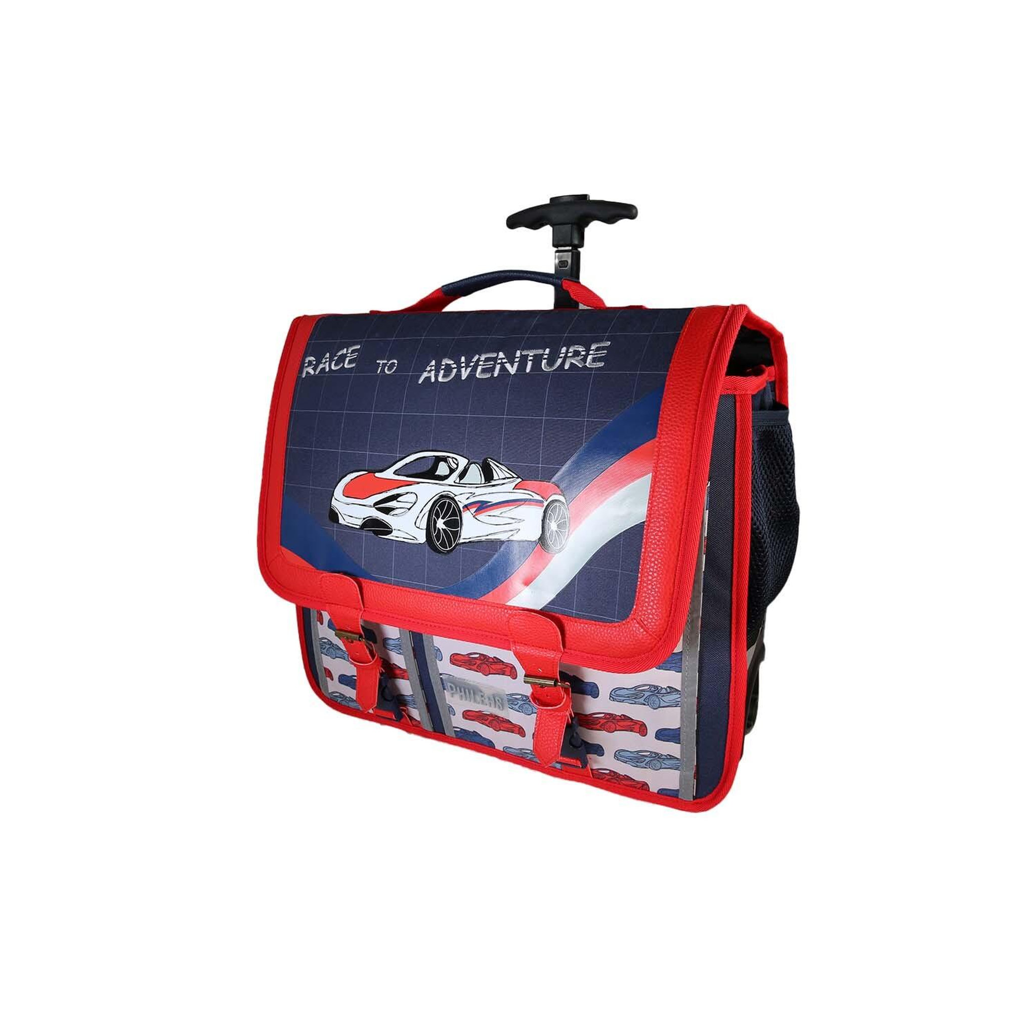 Voir la diapositive 2 : Bagtrotter Phileas – cartable à roulettes 41 cm voiture – bleu et rouge – garçon – 2 compartiments