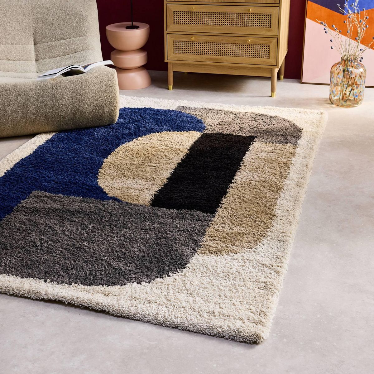 SWEEEK Tapis intérieur shaggy, motifs géométriques, multicolore