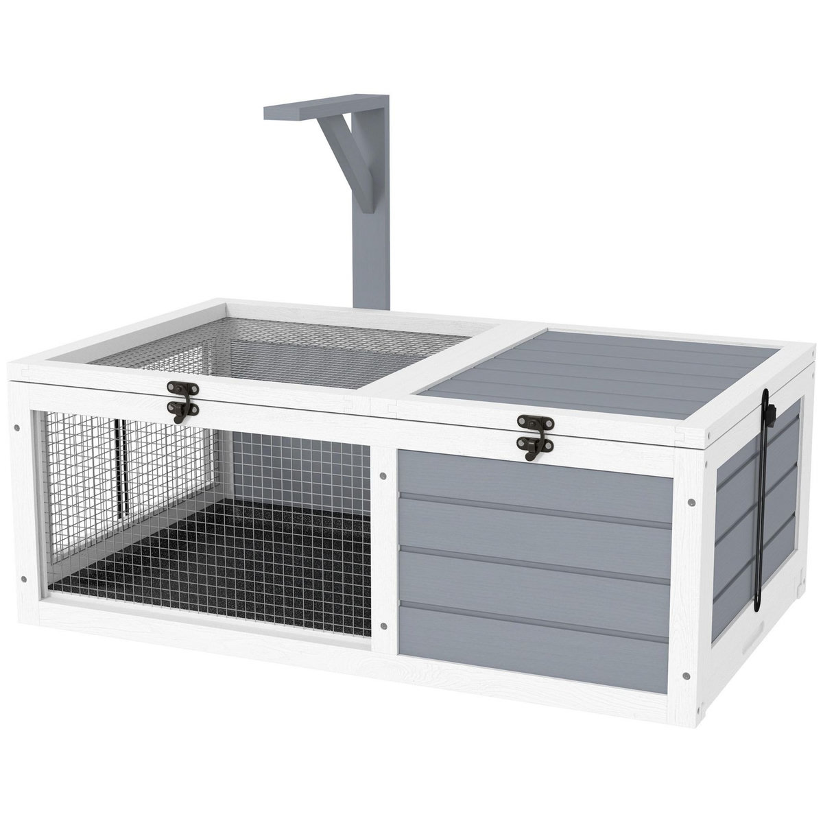 PAWHUT Enclos tortue - maison tortue terrestre exterieur - support de lampe, 2 plateaux coulissants - dim. 81L x 48l x 31H cm - bois gris clair