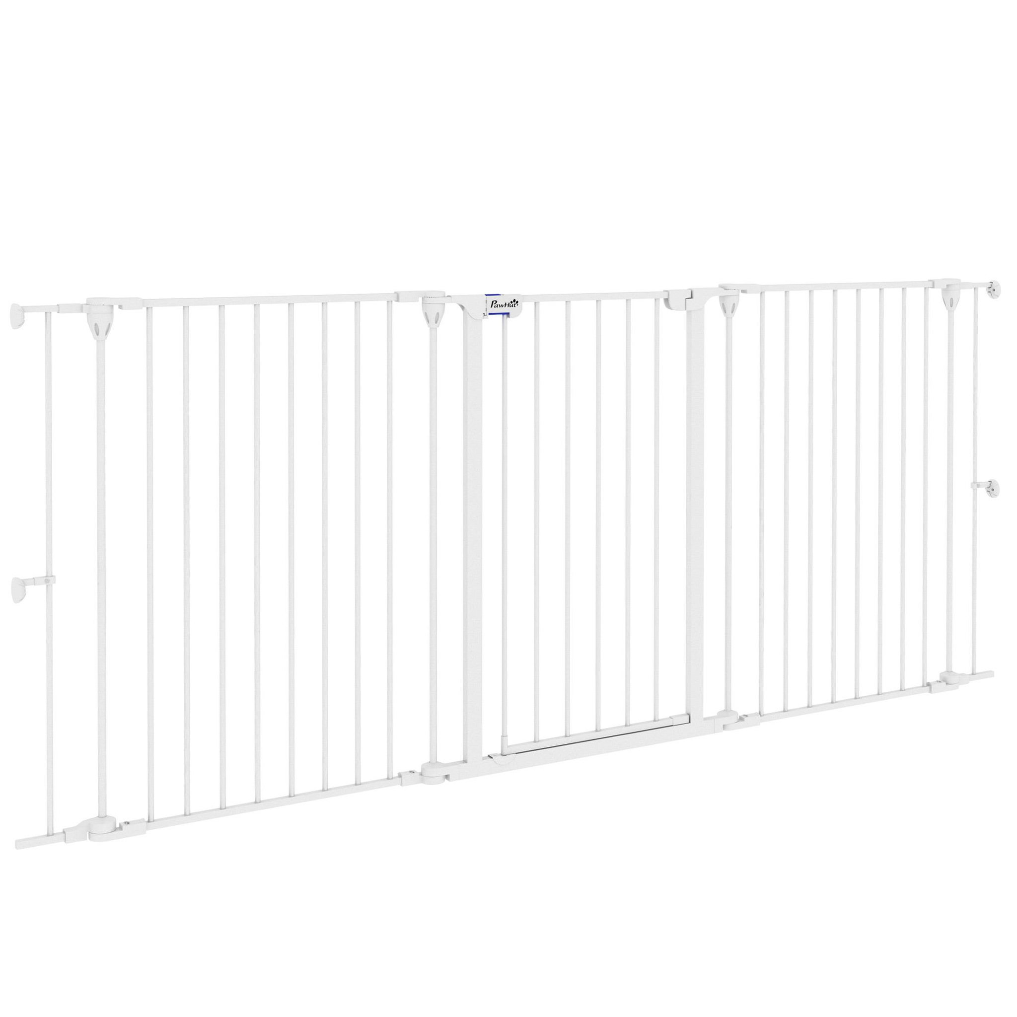 Voir la diapositive 1 : PAWHUT Barrière de sécurité pliable pour chien - 3 panneaux, porte verrouillable - dim. 206L x 90H cm - acier PP blanc