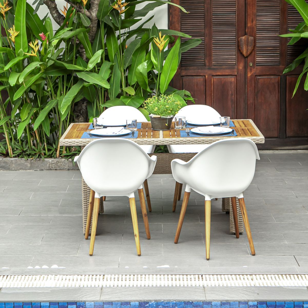 IDCOM Lot de 4 fauteuils de jardin - Coque Blanc - VINY